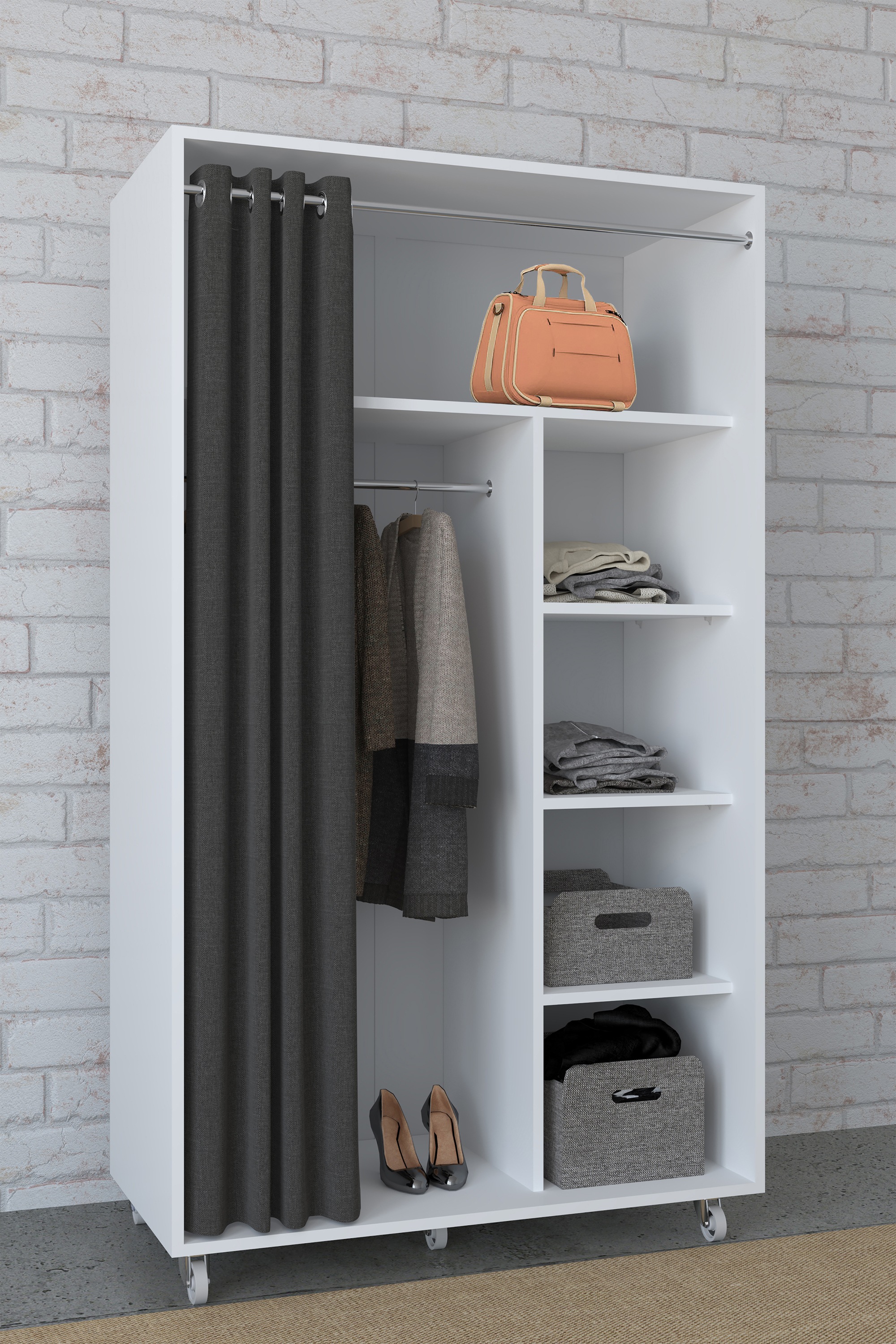 VCM Kleiderschrank »VCM Holz Kleiderschrank | Offener Schrank mit Rollen| begehbarer | Kleiderregal | Maße ca. H. 175 x B. 101 x T. 51 cm - Ostila«, (1 St.)