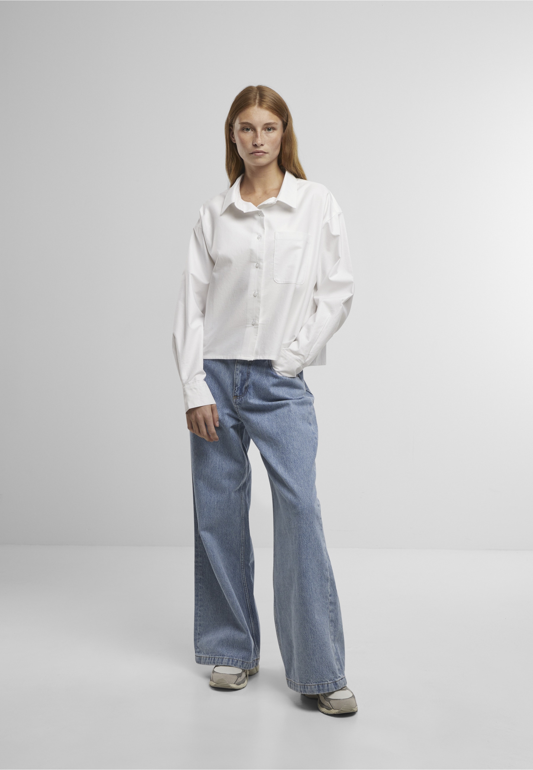 URBAN CLASSICS Langarmhemd »Urban Classics Ladies Short Oxford Shirt«