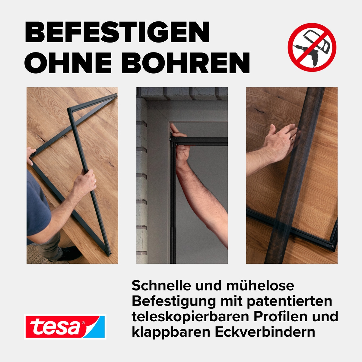 tesa Insektenschutz-Fensterrahmen »Insect Stop Falt Fliegengitter für Fenster - min 0,8 m bis max. 1,4 m«, Mückenschutz-verstellbarem Rahmen aus Aluminium-ohne bohren
