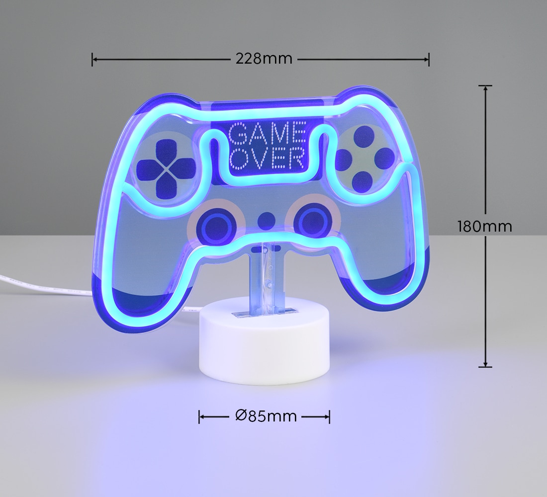 REALITY Leuchten LED Tischleuchte »CONTROL, blaue LED Leuchte in Form eines Game Controllers« LED-Board 1 Stk. RGB | blau 1,2W LED, Batteriebetrieb oder per USB-Kabel, Schalter ON/OFF Ø 8,5cm