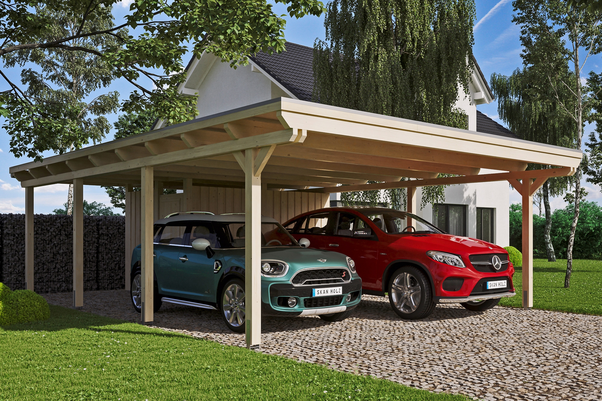 Skanholz Doppelcarport "Emsland" Massivholz 550 cm natur mit Abstellraum, in versch. Farben