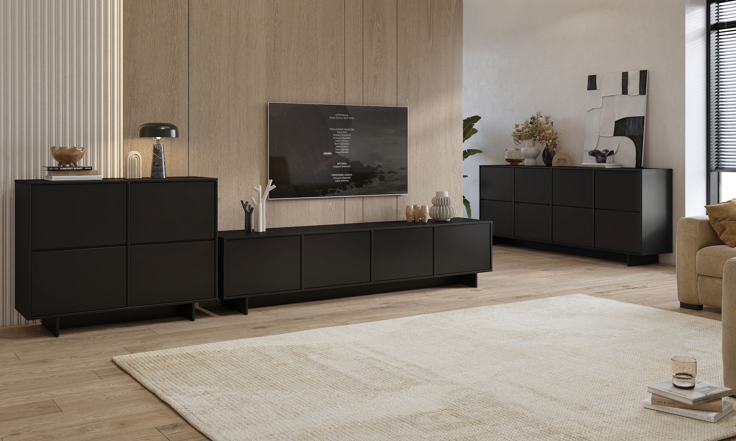OTTO home Lowboard »Tatami, Modernes griffloses TV-Board, Breit 220,50cm, TV-Schrank« TV-Schrank, TV-Board mit viel Stauraum, push-to-open-Funktion