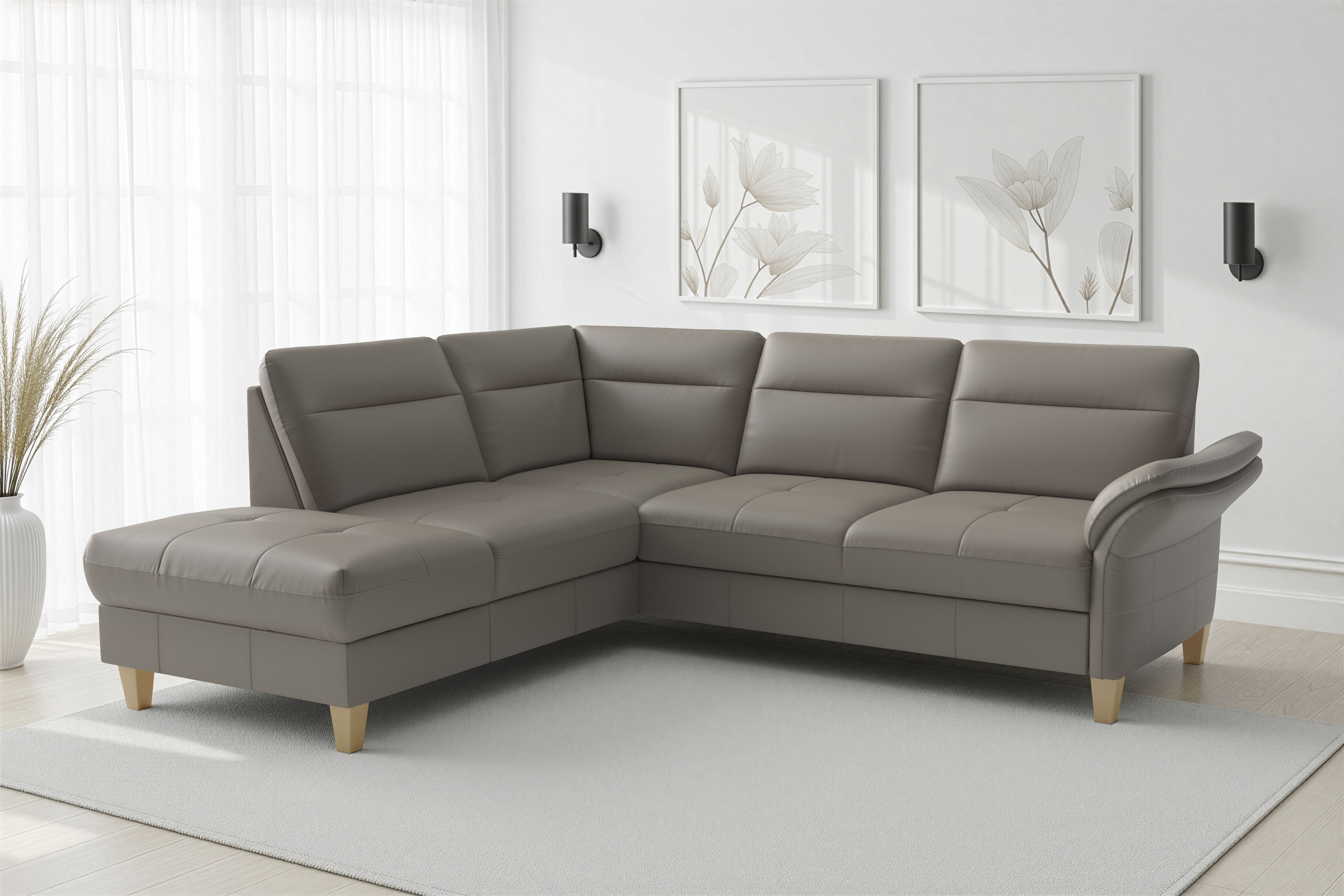 sit&more Ecksofa "Pamela L-Form, B: 218 cm, optional Schlaffunktion & Bettkasten, Leder" optional Armteilverstellung, Schlaffunktion & Bettkasten