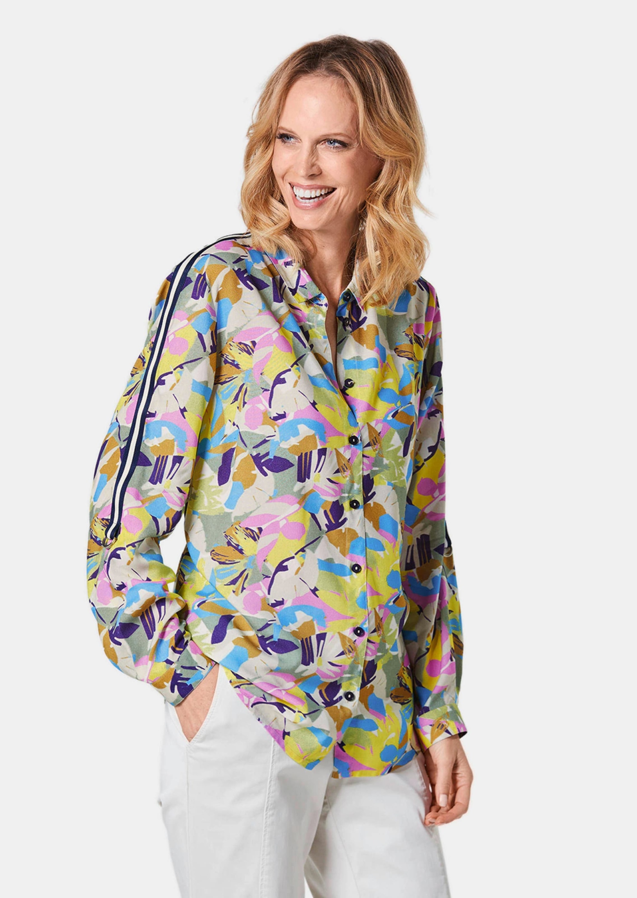 Thumbnail - GOLDNER Hemdbluse "Kurzgröße Druckbluse aus hochwertiger Viskose" mit Seitenschlitzen