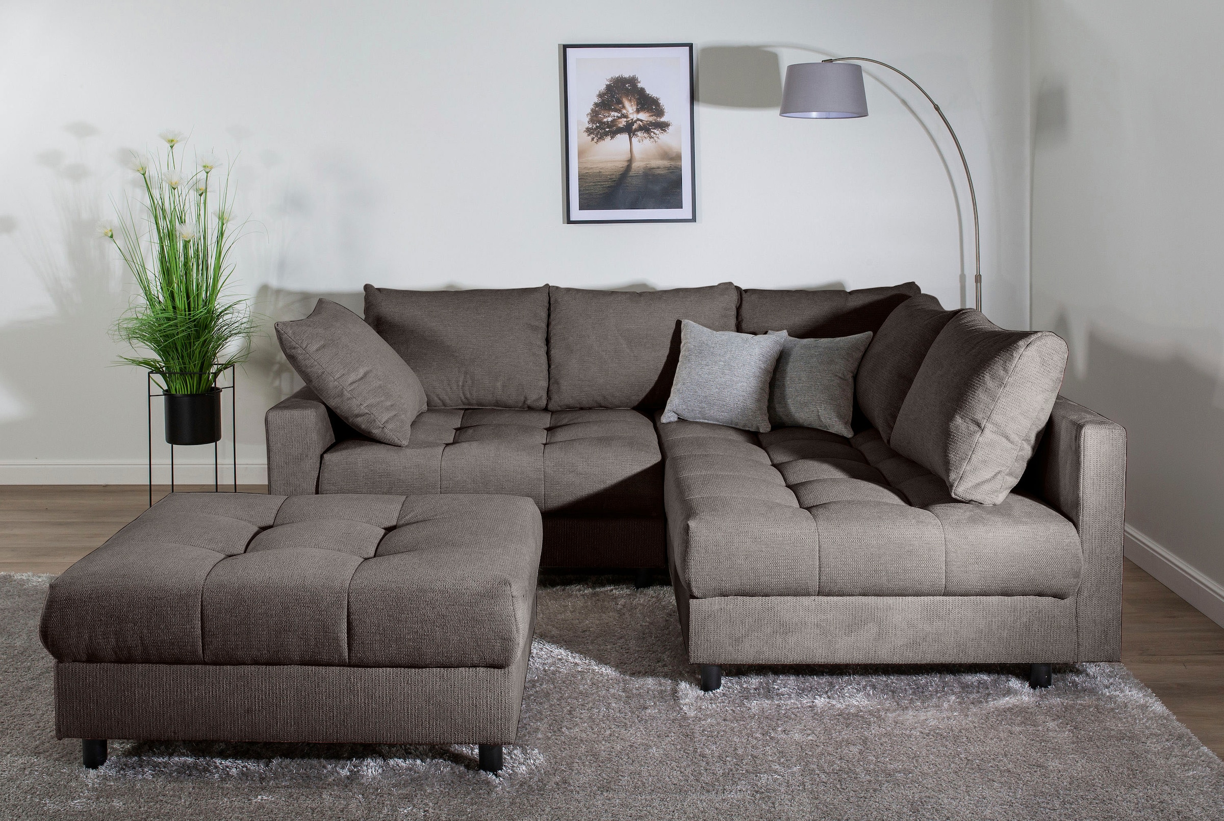 COLLECTION AB Ecksofa "Toni L-Form, B: 215 cm, XXL-Liegefläche 178x190 cm mit Hocker" Set: Sofa & Hocker, 2 Zierkissen, Federkern, frei stellbar