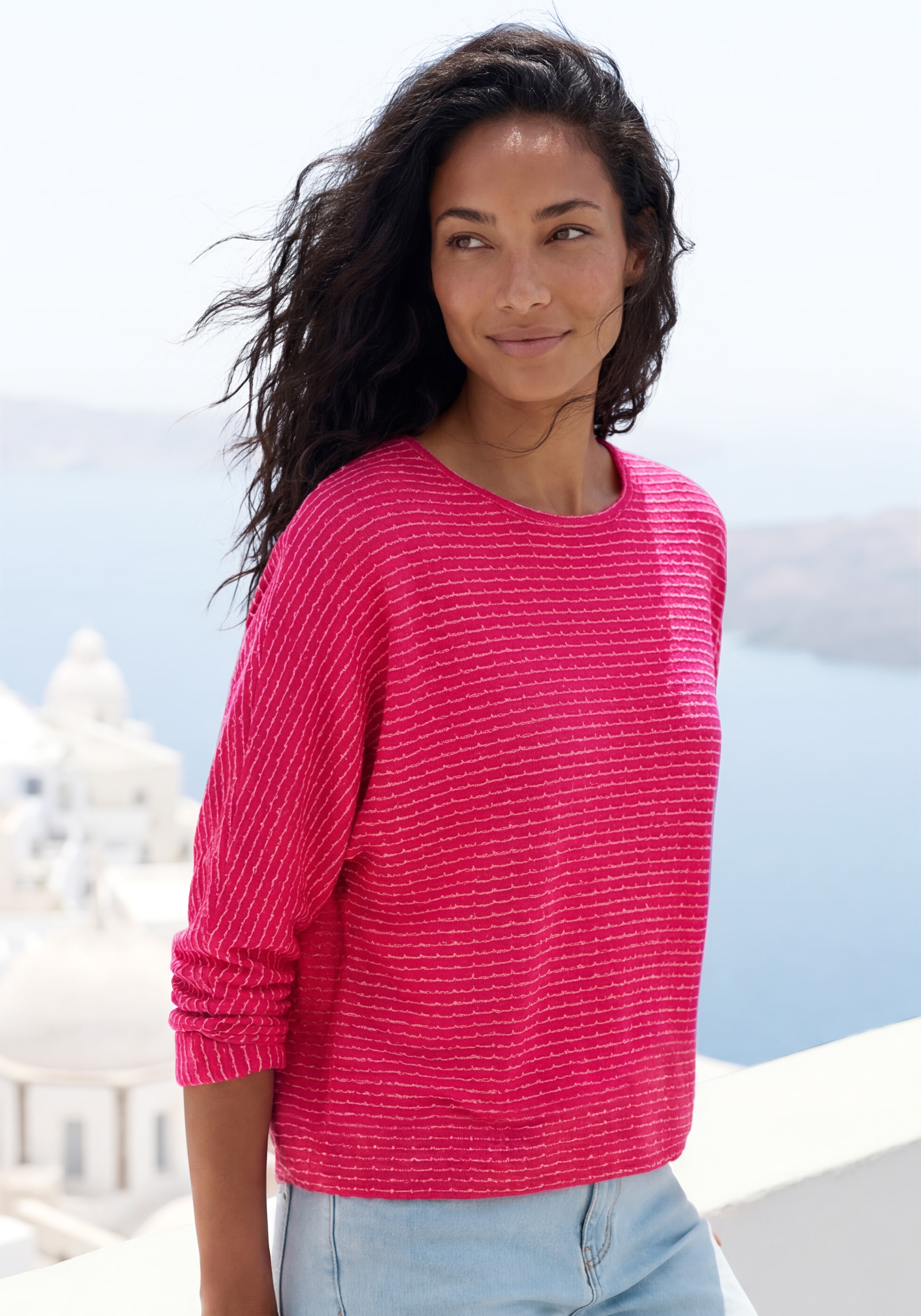 Vivance Langarmshirt "aus sommerlicher Strickqualität" mit Gummizug im Bund