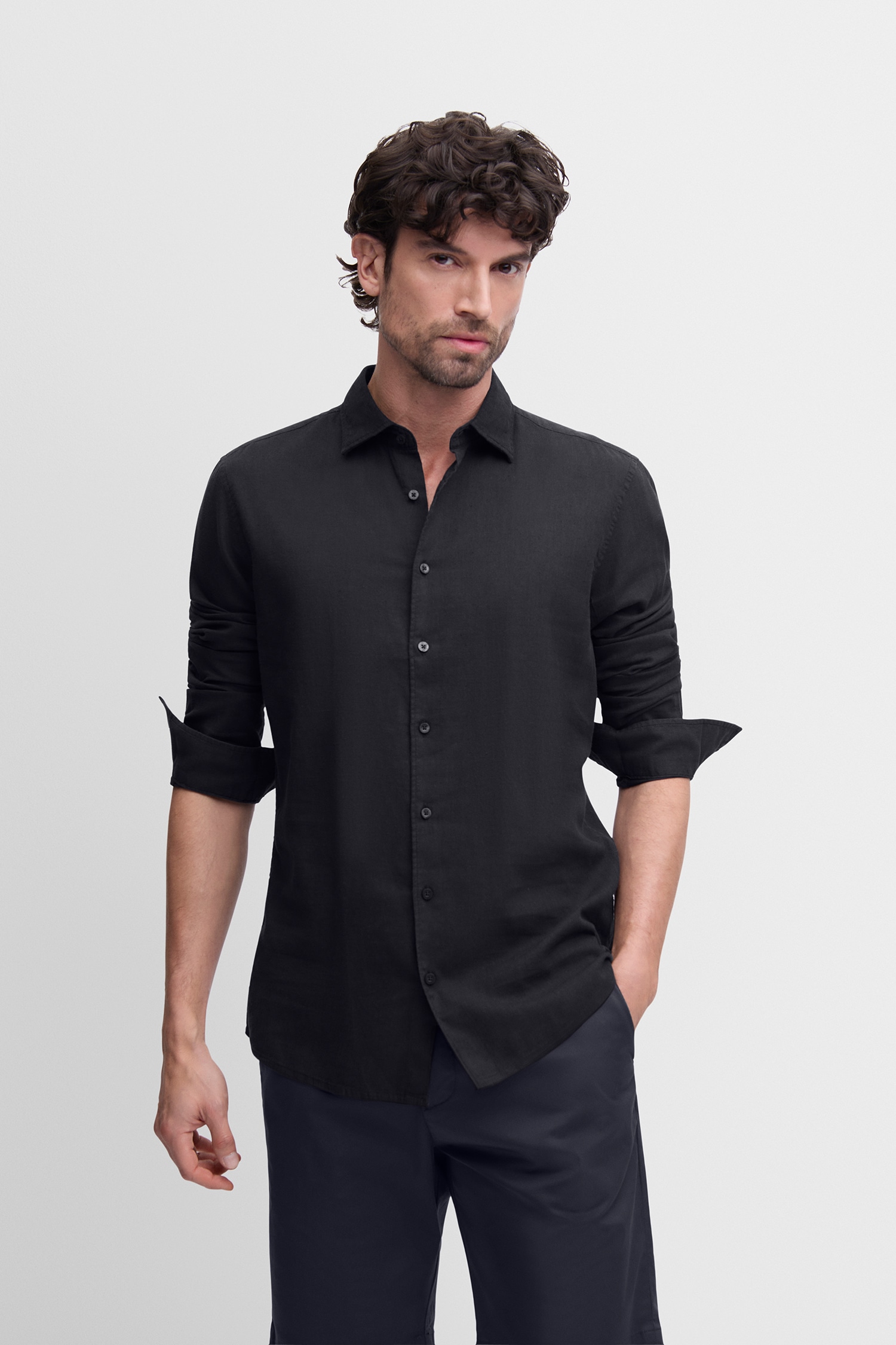 Cinque Langarmhemd "CISTEVEN" Kentkragen, Regular Fit sommerlicher Leinen-M günstig online kaufen