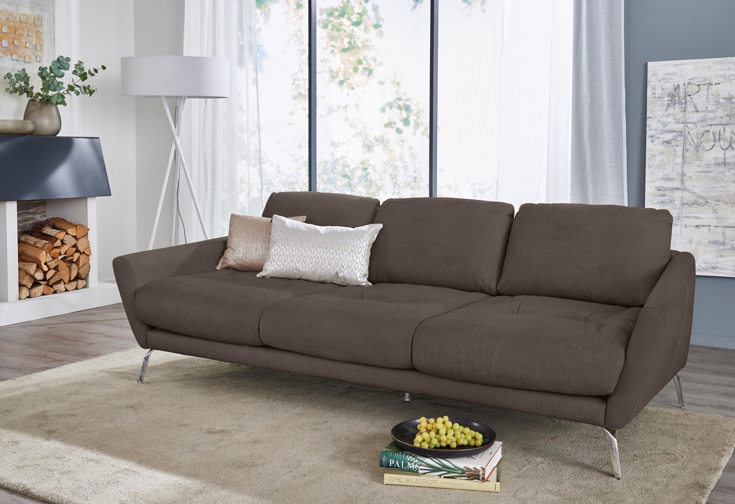 Big-Sofa »softy«, mit dekorativer Heftung im Sitz, Füße Chrom glänzend