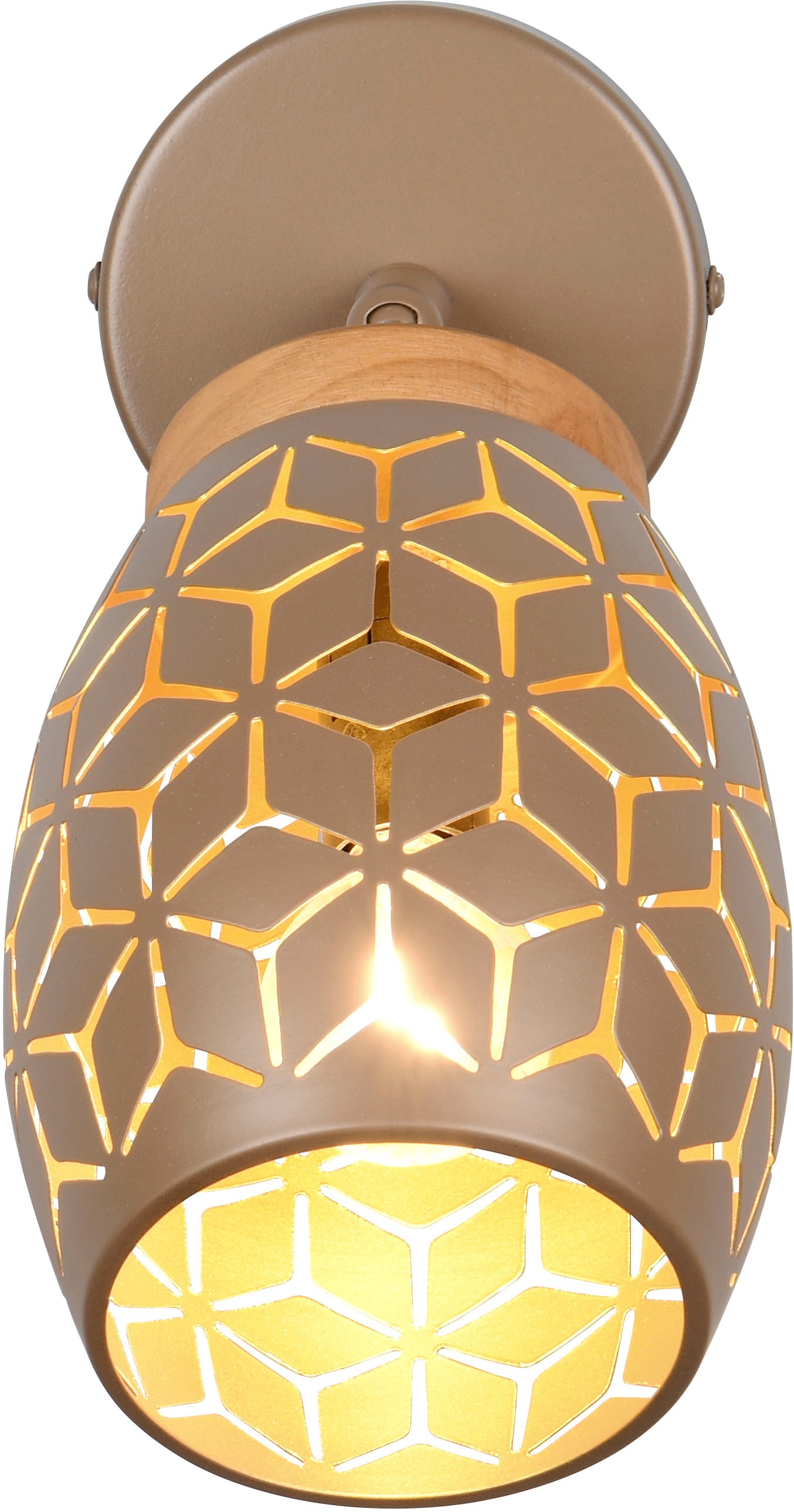 REALITY Leuchten Wandstrahler »BIDAR, Wandlampe mit verstellbarem Spot, exkl 1x E14 max 10W«, 1 flammig, Leuchtmittel E14 | Leuchtmittel wechselbar, Kippschalter ON/OFF, Metall-Lampenschirm Lasercut Optik Ø 12cm