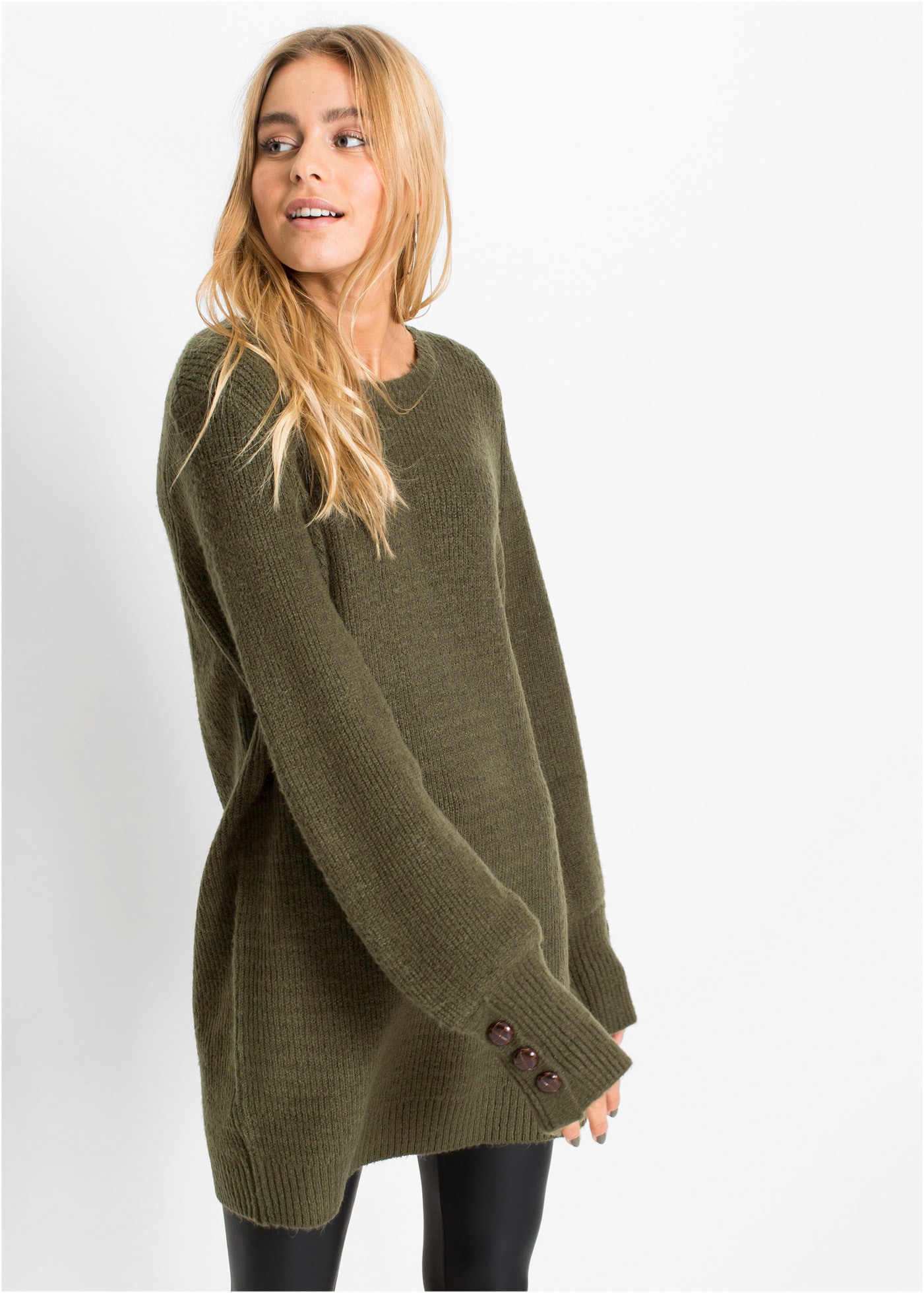 bonprix Longpullover "Longpullover mit Knöpfen" mit dekorativen Knöpfen, mit Rundhalsausschnitt