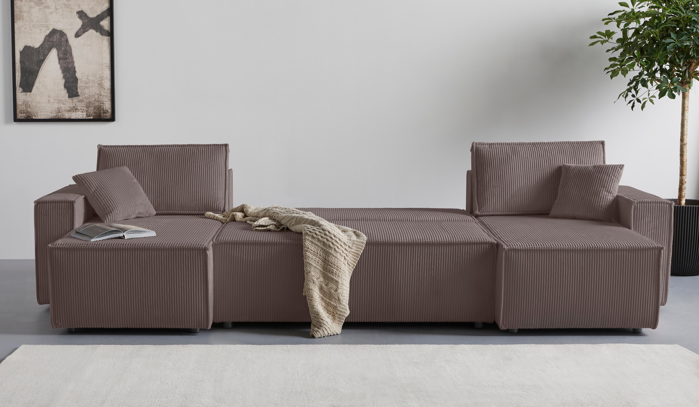 OTTO home Wohnlandschaft »Cassi, 311 cm, U-Form, Schlafsofa, Dauerschläfer, Boxspringfederung«, Schlaffunktion m. Bettkasten (Cord-Bezug