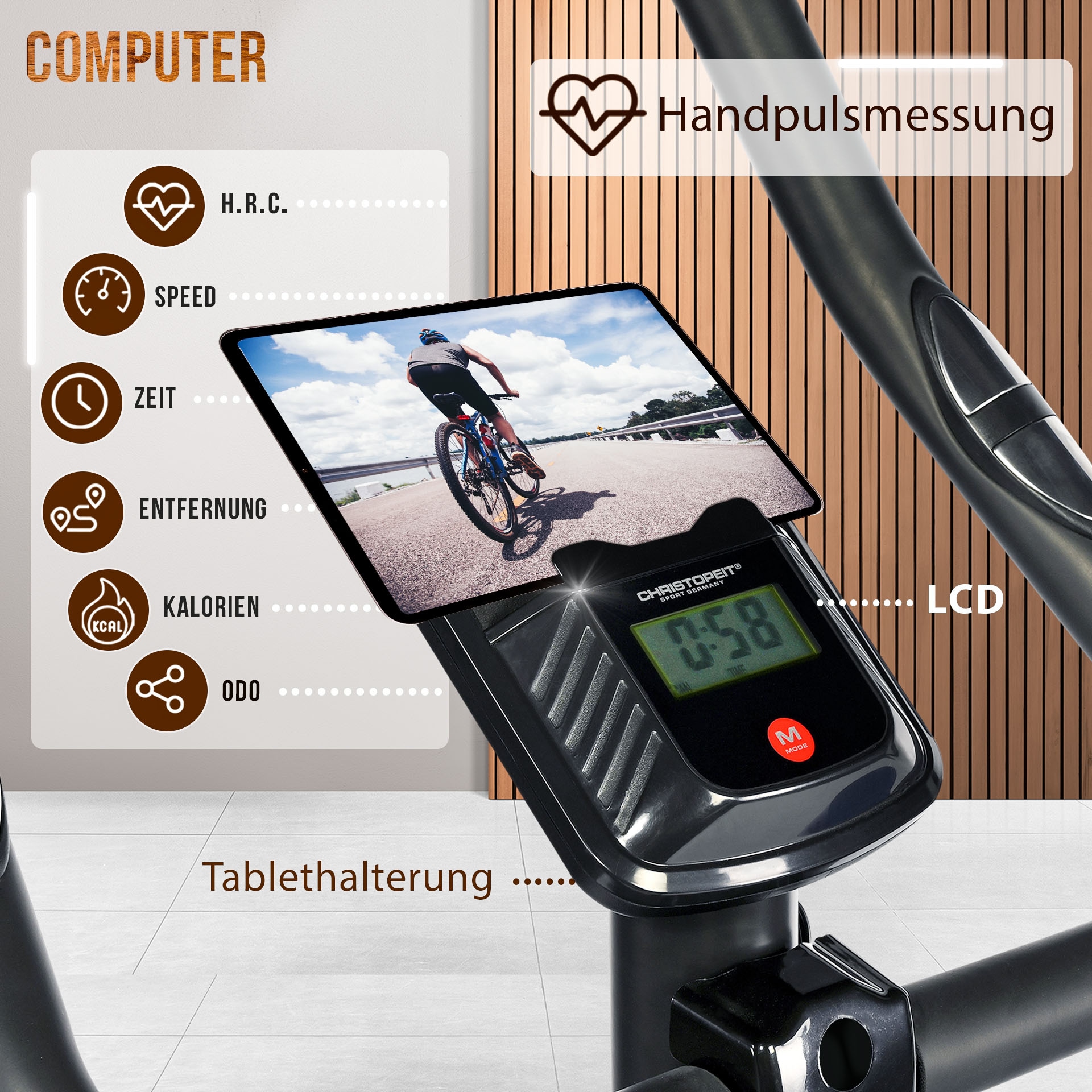 Christopeit Sport® Heimtrainer »HT 2.0«, (3-teilige Pedalarmkurbel), Schwungmasse ca. 5 kg, 8 Widerstandsstufen