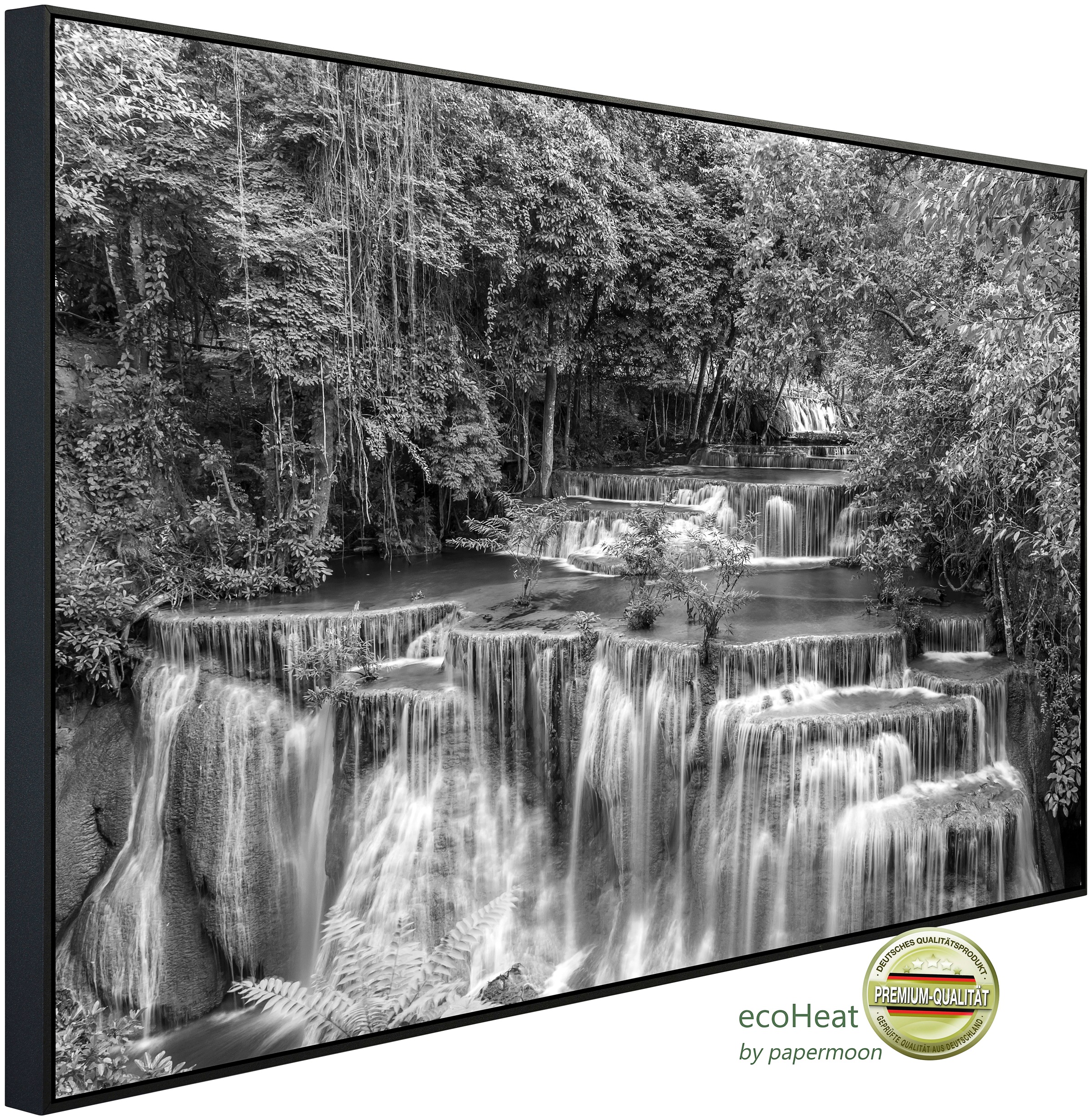 Papermoon Infrarotheizung »Wasserfall im Wald Schwarz & Weiß«, sehr angenehme Strahlungswärme