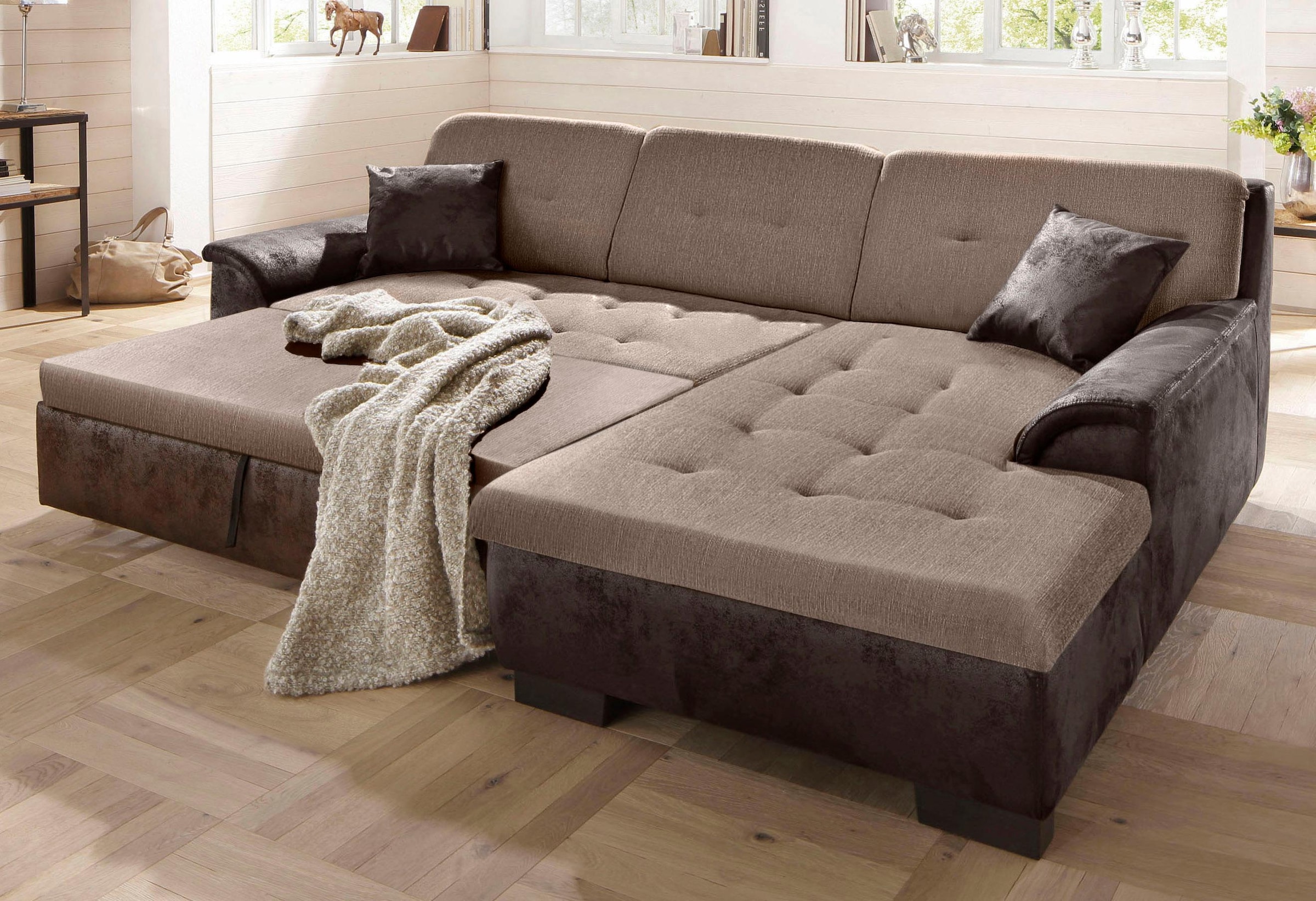 Home affaire Ecksofa "BERGEN 267x178 cm, elegantes Design" whlw. mit Bettfunktion L-Form