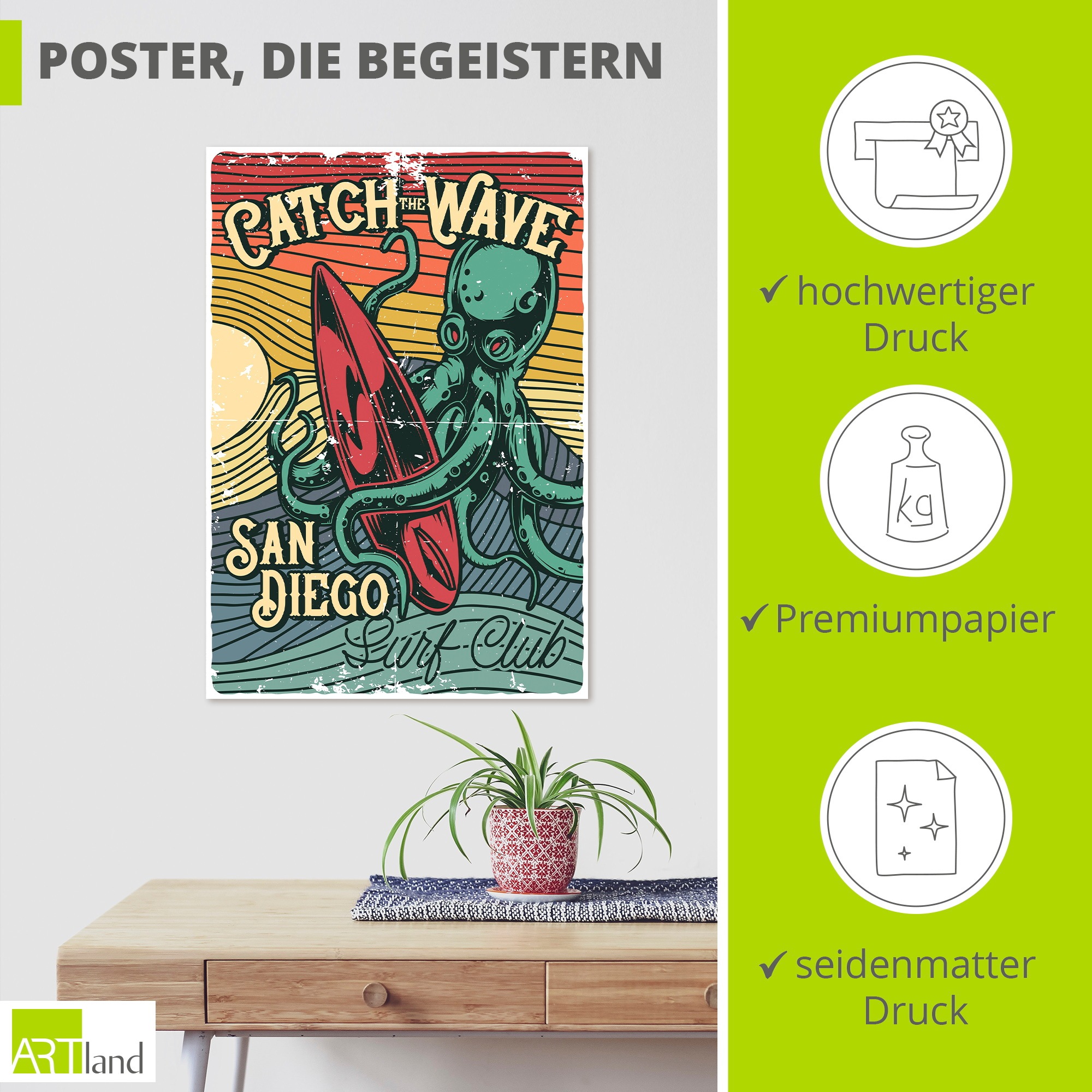Artland Wandbild »Erleben Sie die Welle San Diego« 1 Stk. tlg. als Alubild, Leinwandbild, Poster, Wandaufkleber in verschied. Größen