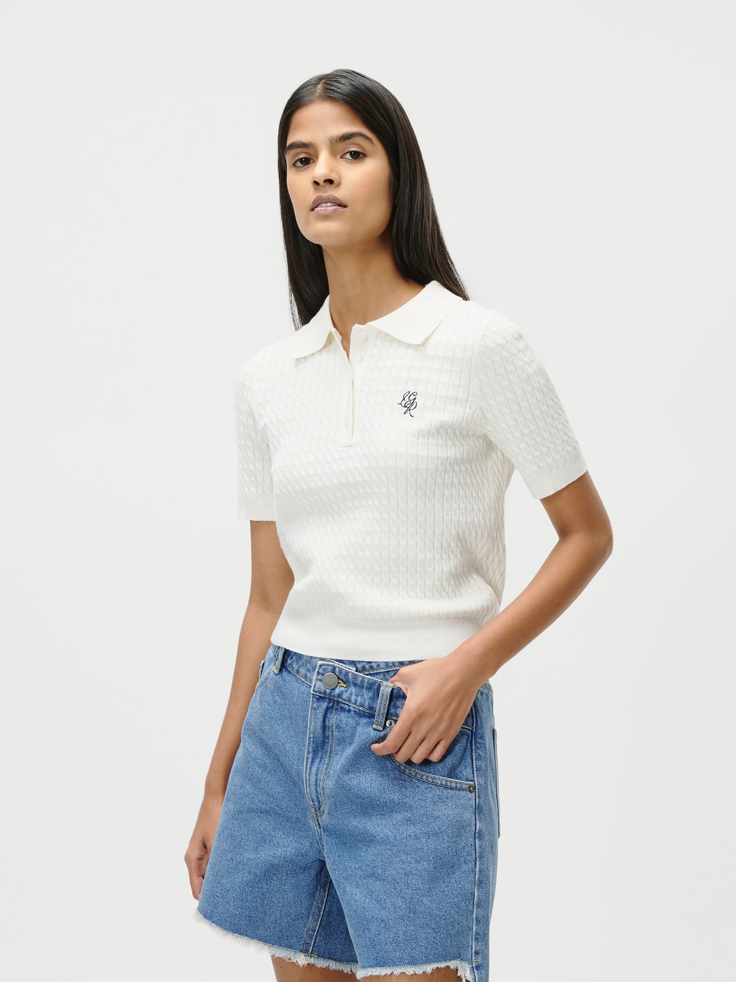 LeGer Poloshirt »Manolja, LeGer by Lena Gercke« mit Zopfmuster, Logostickerei