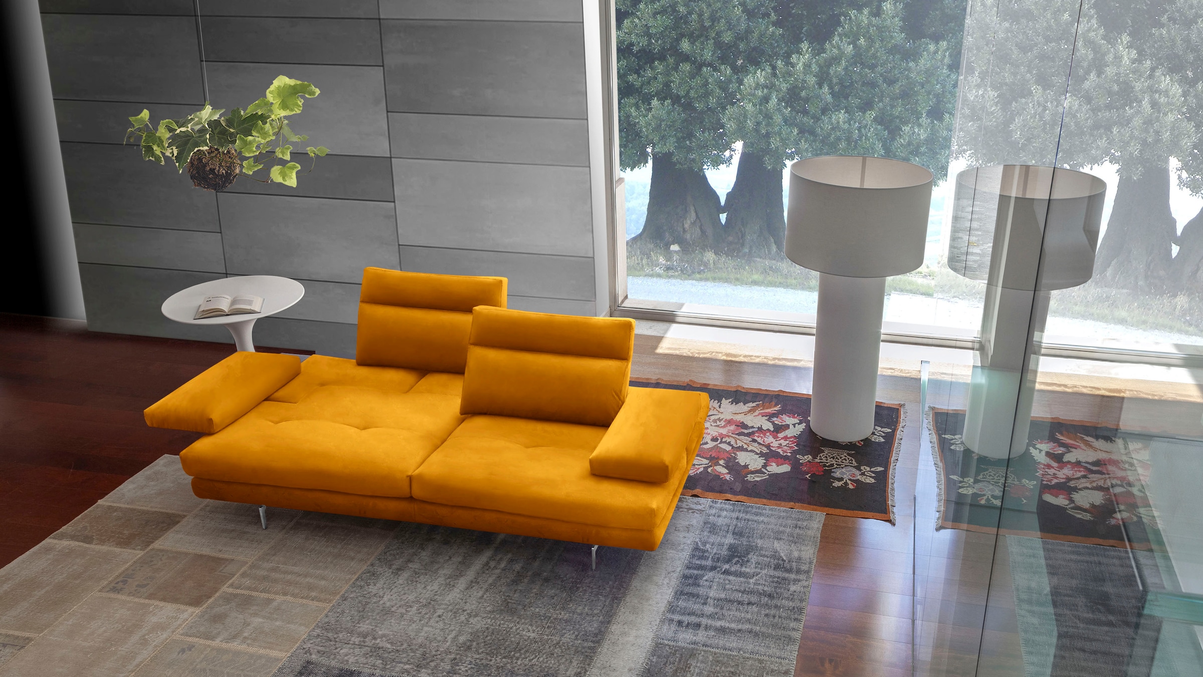 CALIA ITALIA 3,5-Sitzer "Toby Wing, 228 cm breit, Designsofa mit erstklassigem Sitzkomfort" inklusive Sitztiefenverstellung, Füße in Chrom glänzend
