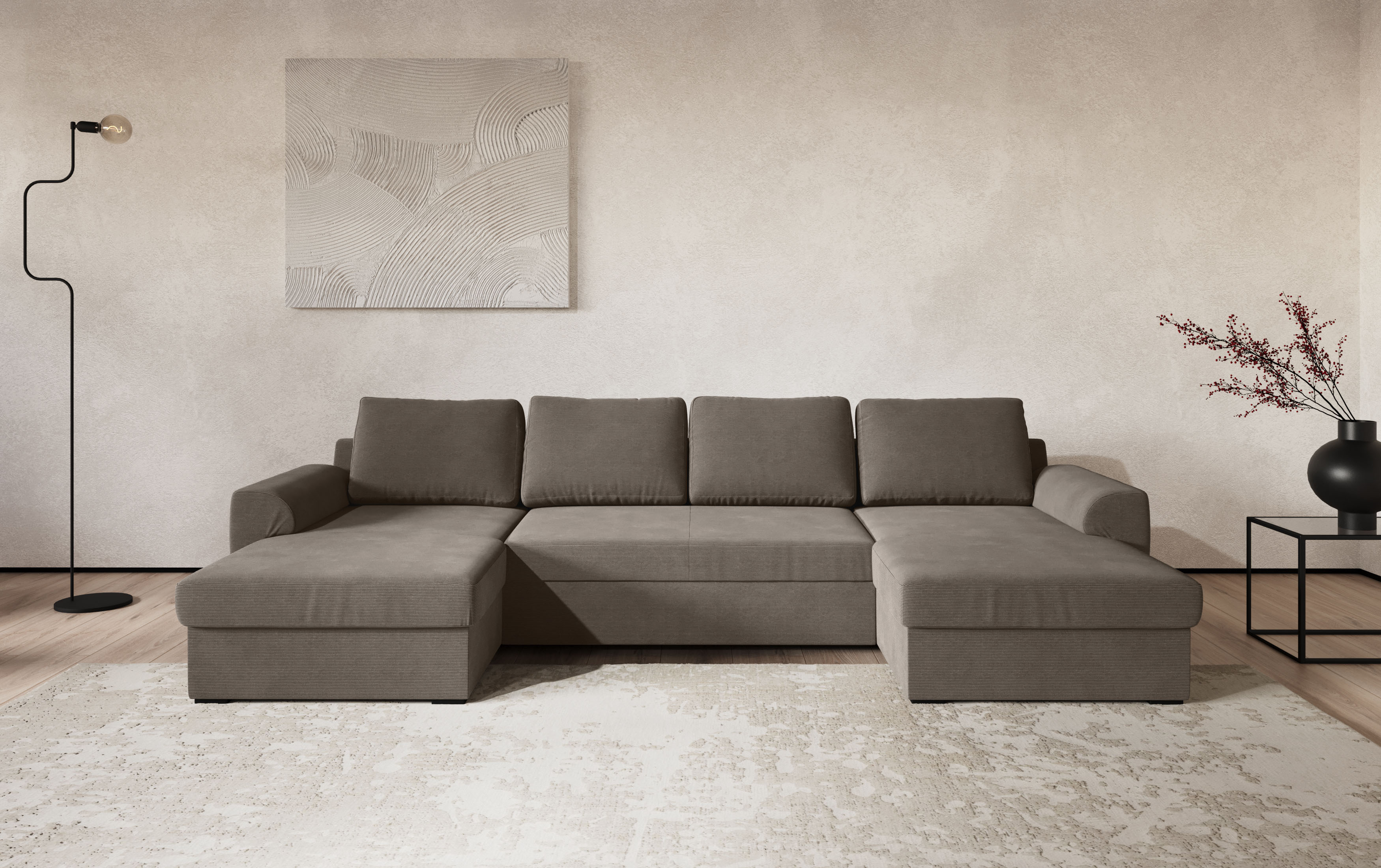 COTTA Wohnlandschaft "Drift U-Form Recamiere, Breite 327 cm" optional auch mit Schlaffunktion, Wellenunterfederung