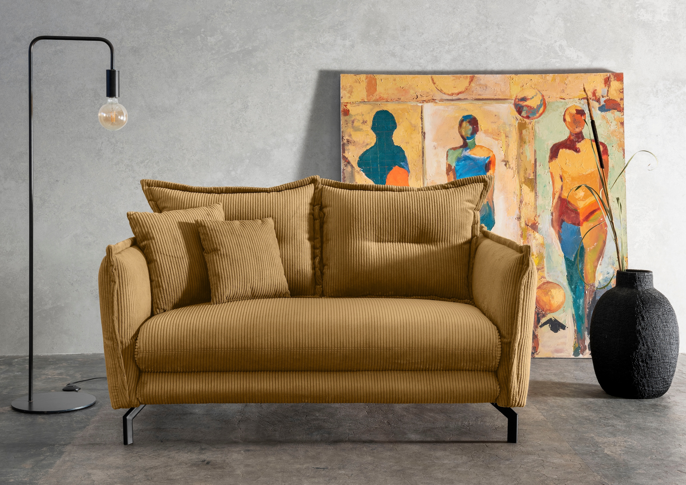 Home affaire Sitzgruppe "Lava modern und bequem, schmale Armlehnen, tolle Detailverarbeitung" 3-Sitzer und 2-Sitzer, 2 tlg. tlg. zwei verschiedene Fußfarben wählbar