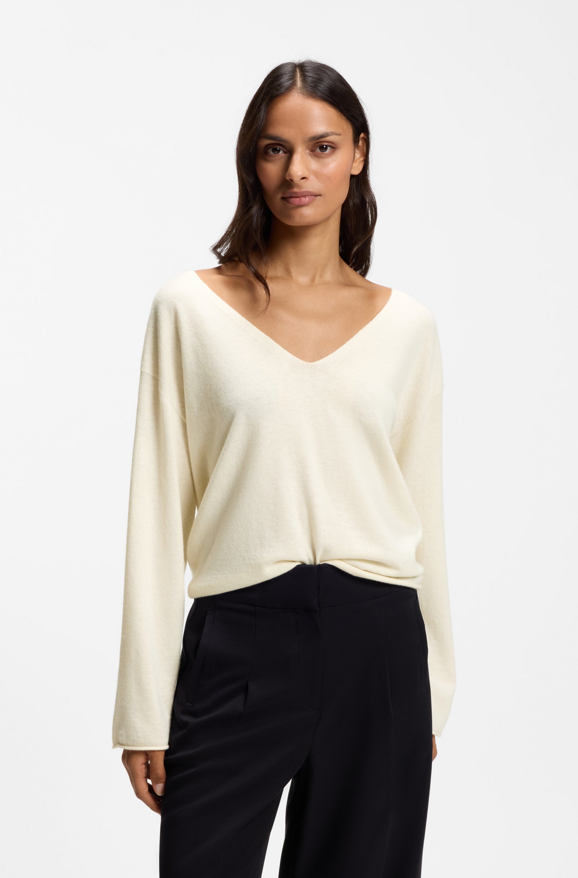 BOSS ORANGE Strickpullover "Faprani Premium Damenmode" aus einem Kaschmir-Woll-Mix, Relaxed Fit