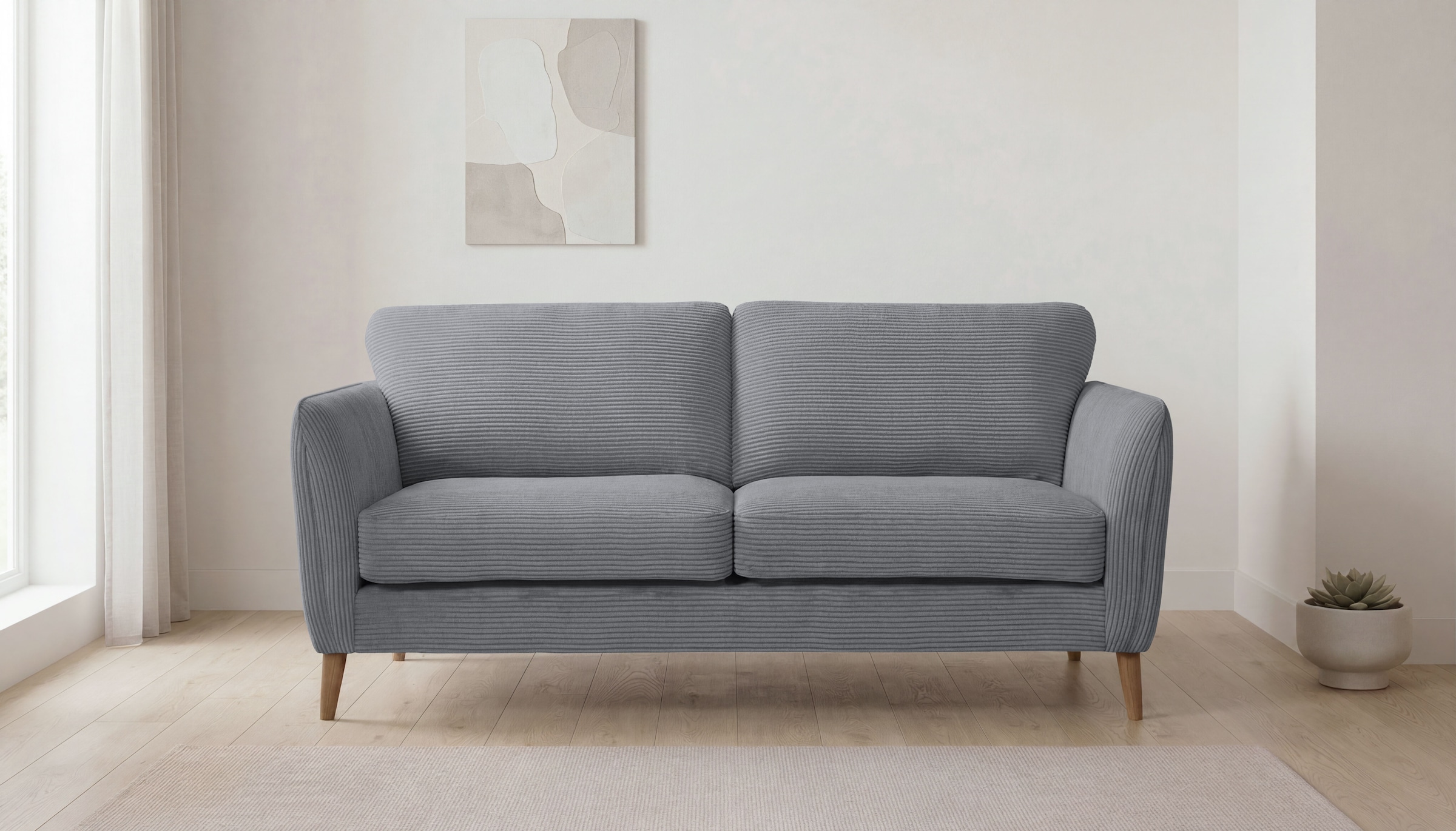 OTTO home 2-Sitzer "MARSEILLE Kompaktsofa 170 cm, Cord, Flachgewebe, Struktur, Webstoff" Massivholzbeine Eiche, Landhausstil, Wellenunterfederung