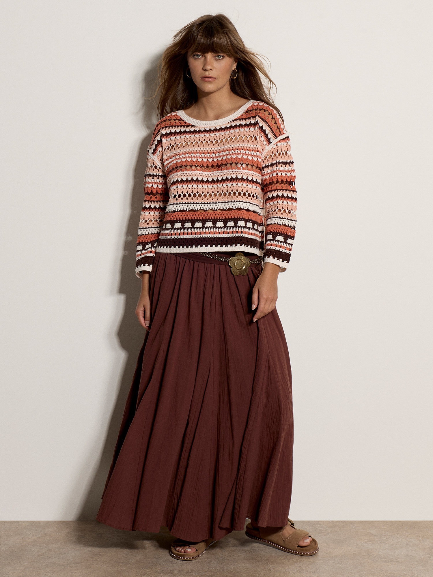 Apricot Strickpullover »Gestreiftes Oberteil« in Häkelstrick