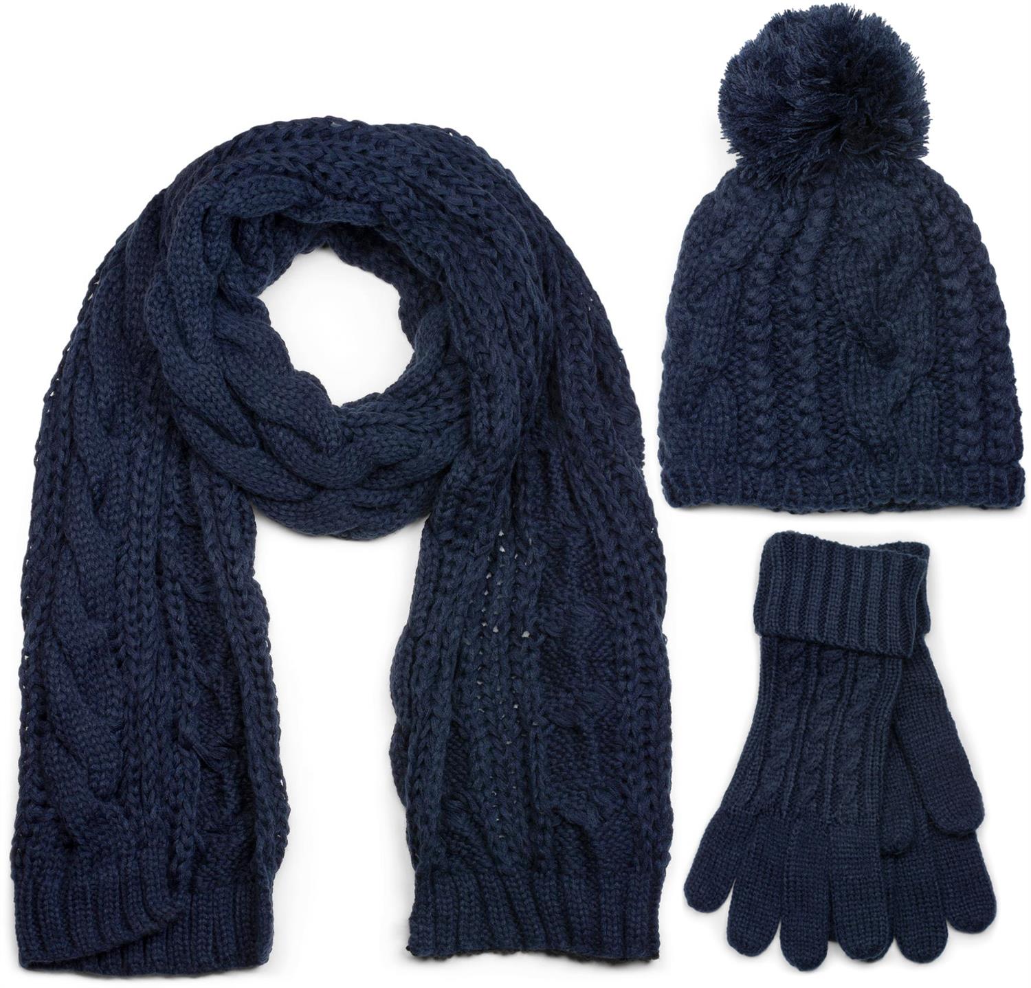 styleBREAKER "Strick Schal, Mütze & Handschuh Set mit Zopfmuster" 3 Stk.