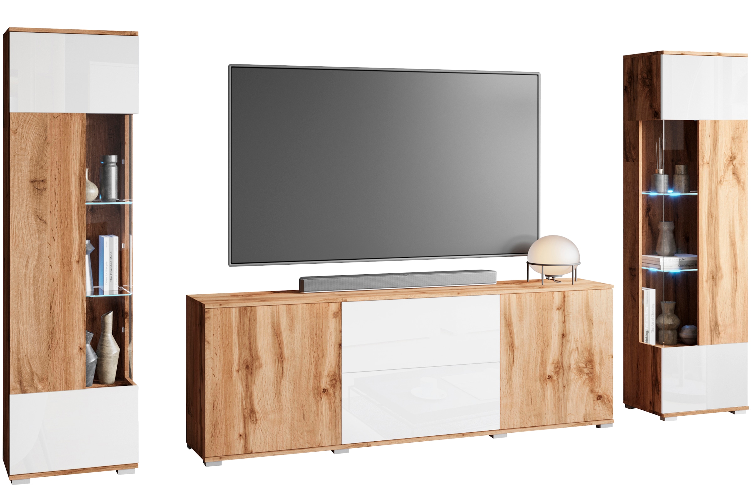 INOSIGN Wohnwand "KENIA", (Komplett-Set, 3 St.), Vitrinen mit Eckverglasung günstig online kaufen