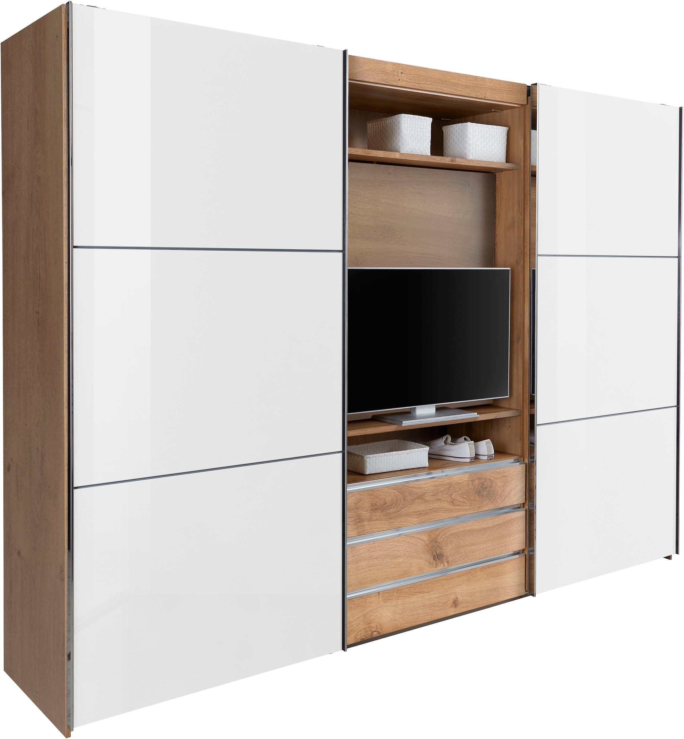 Wimex Schwebetürenschrank »Magic by fresh to go«, tolles EXTRA: mit drehbarem TV-Element, Fronten aus Glas