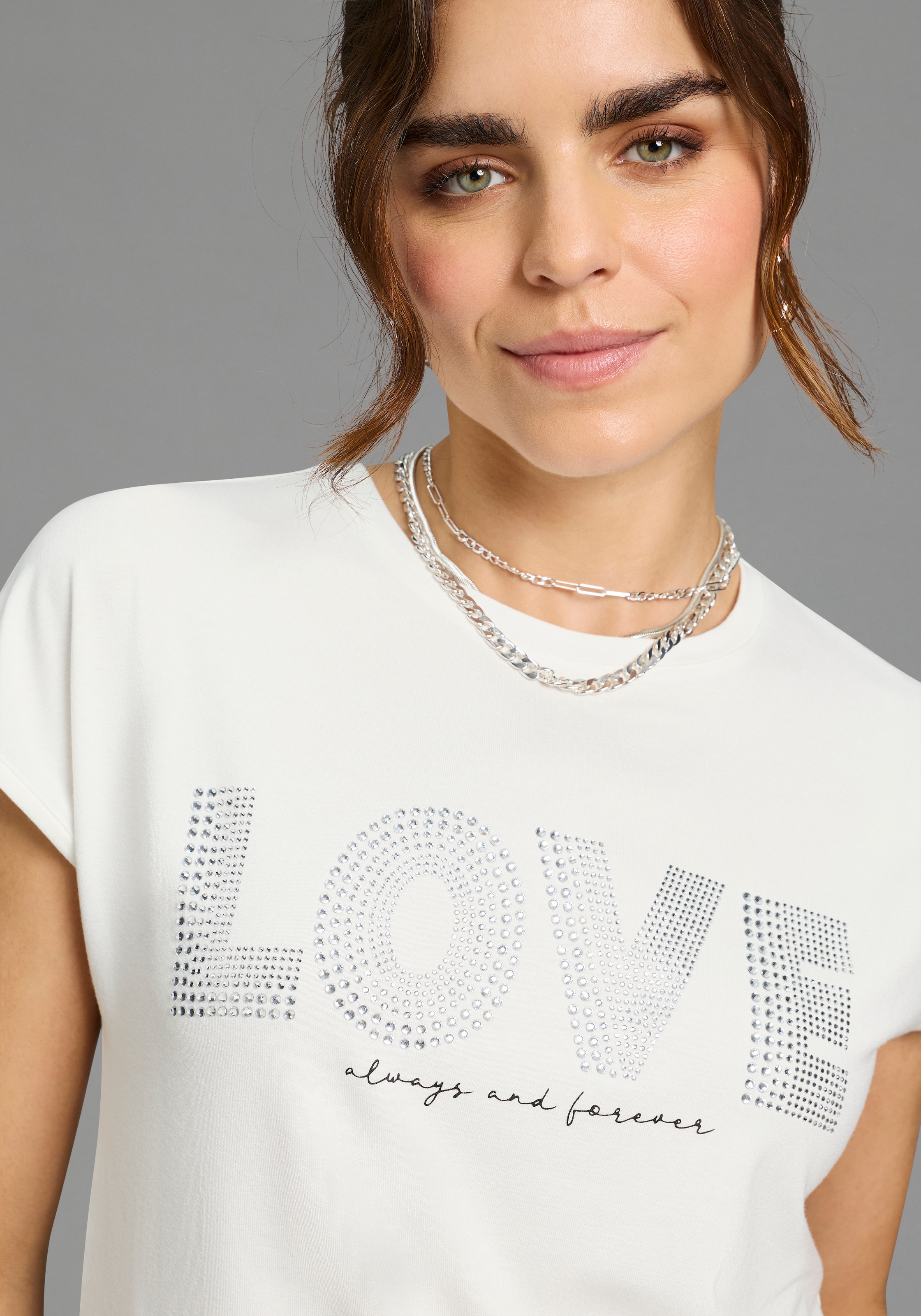Laura Scott T-Shirt mit Glitzersteinen, lockere Passform