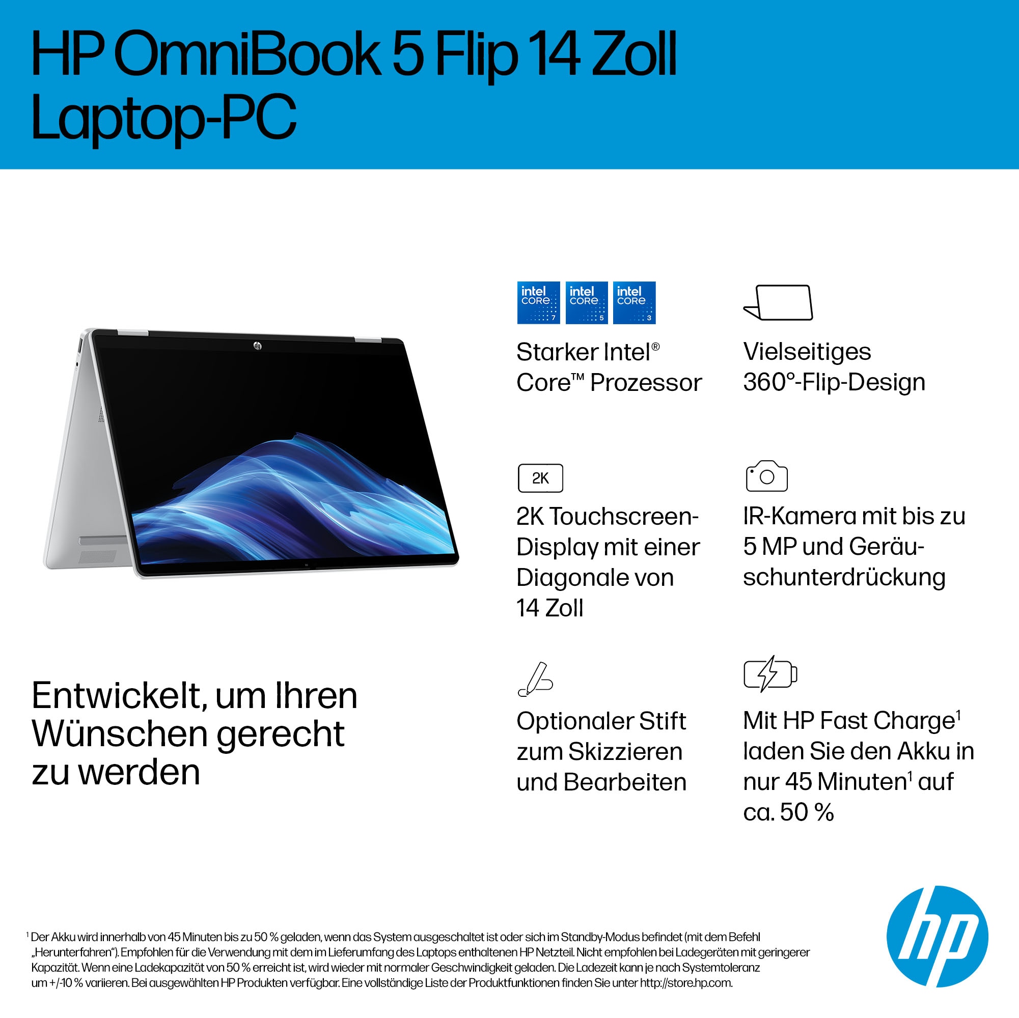 HP Convertible Notebook »OmniBook 5 Flip 14-fp0055ng«, 35,6 cm, / 14 Zoll, Intel, Core 5, Intel Graphics, 512 GB SSD