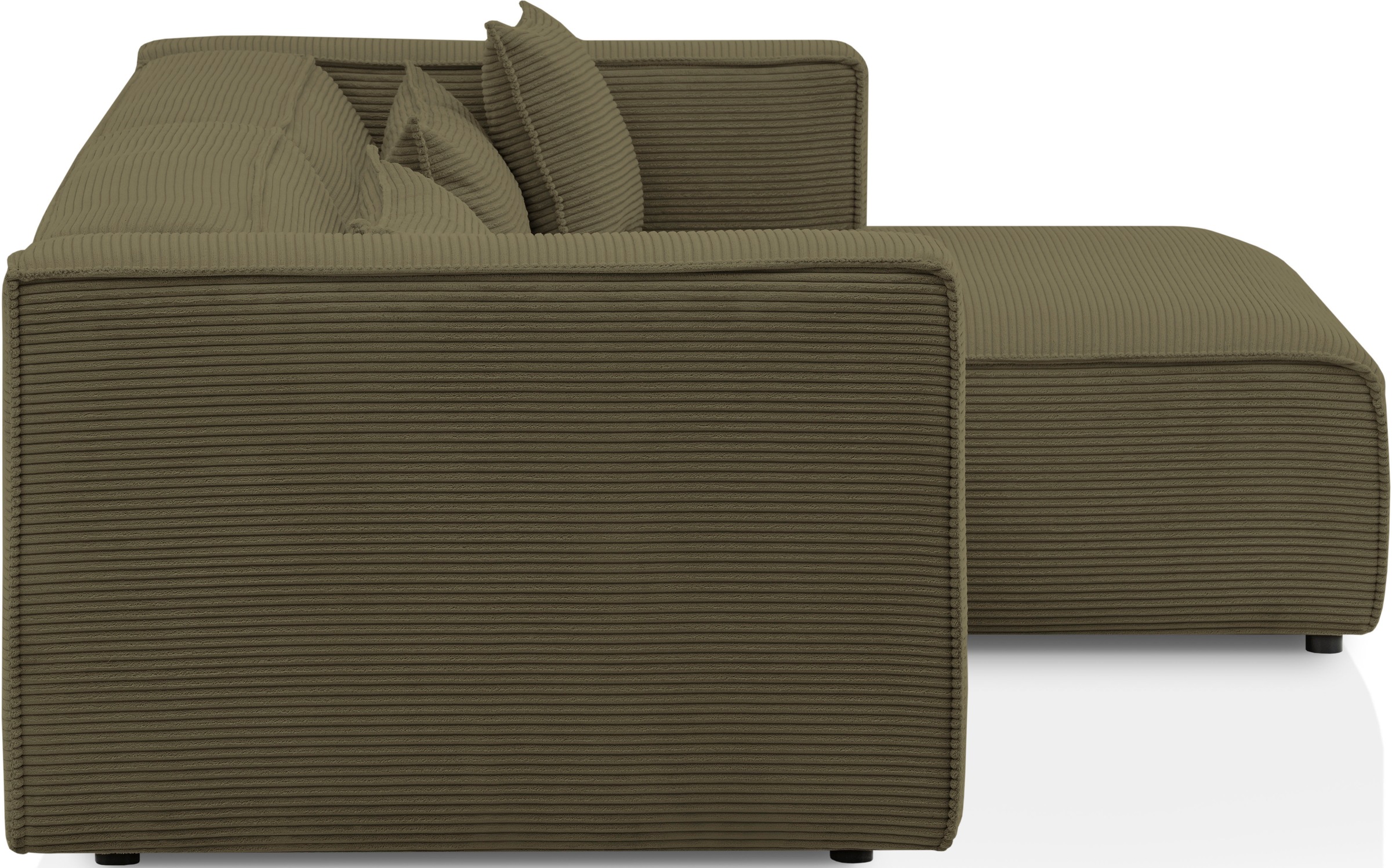 LeGer Home by Lena Gercke Ecksofa »PIARA mit Kedernaht in Cord oder Leinenoptik, moderne Couch in L-Form«, wahlweise Ottomane rechts/links, schwarze Füße, bequemer Sitzkomfort