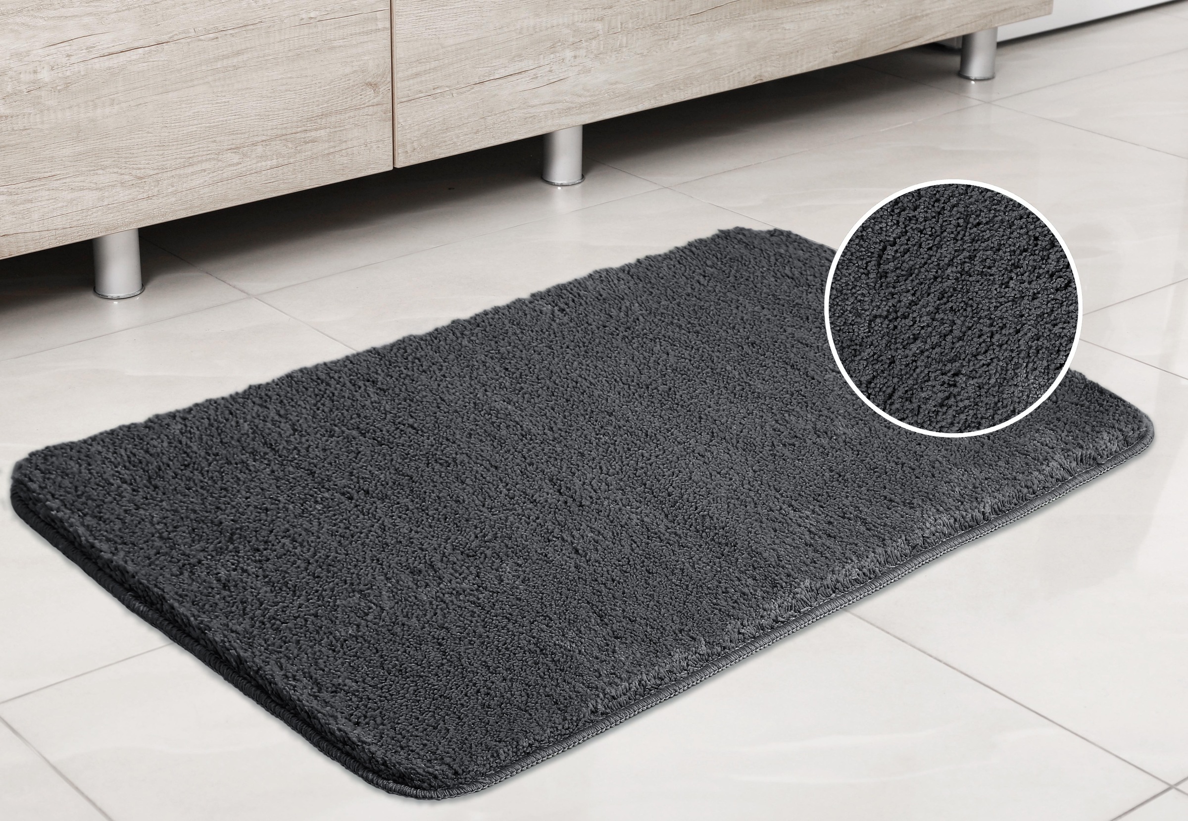 my home Badematte »Inga, Badezimmer Teppich, Badvorleger«, rutschhemmend beschichtet, schnell trocknend-strapazierfähig-fußbodenheizungsgeeignet, Badteppich, unifarben, weich, als halbrund und rechteckig erhältlich