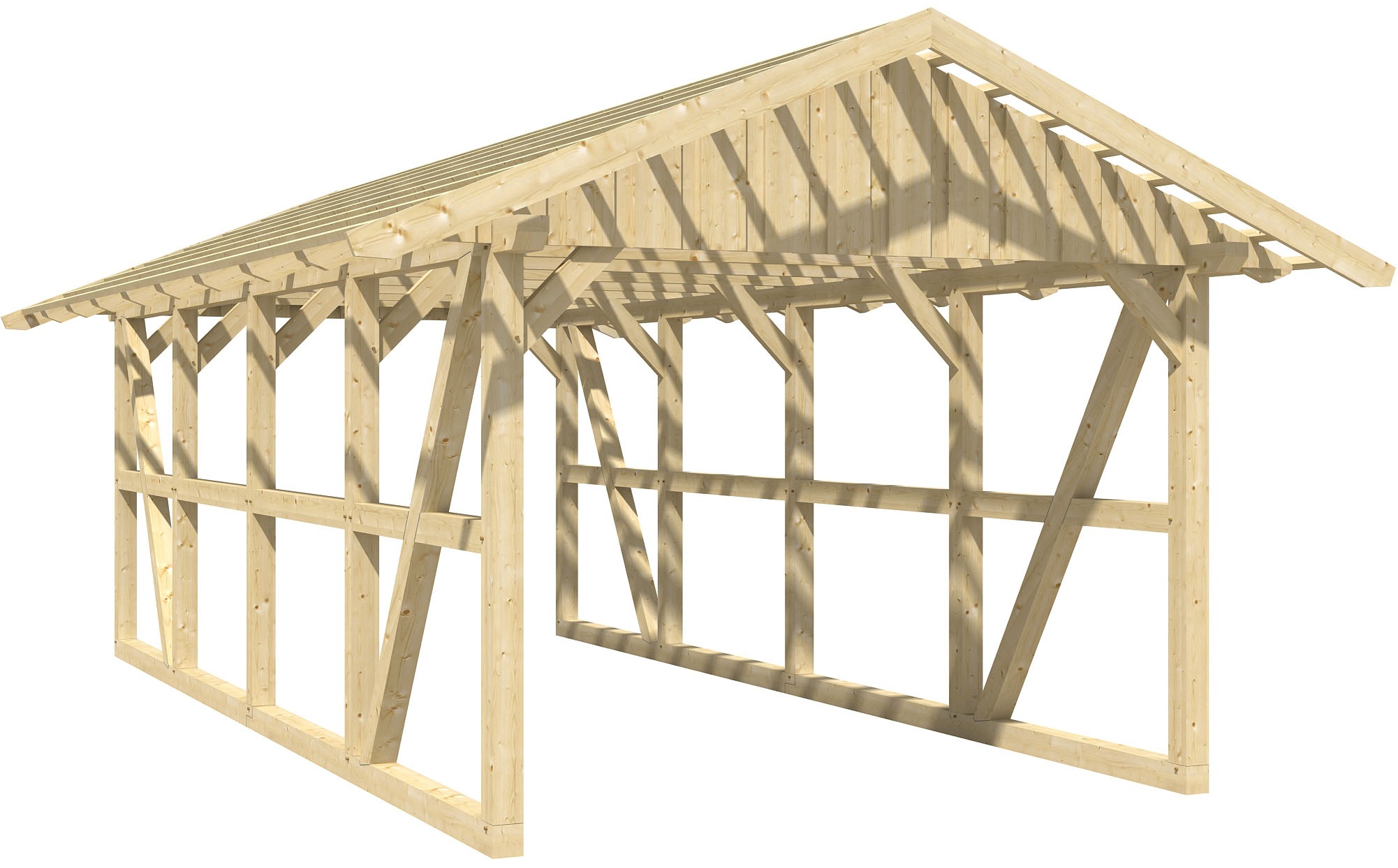 Skanholz Einzelcarport "Schwarzwald", KVH-Fichte, 300 cm, Natur, mit Dachlattung