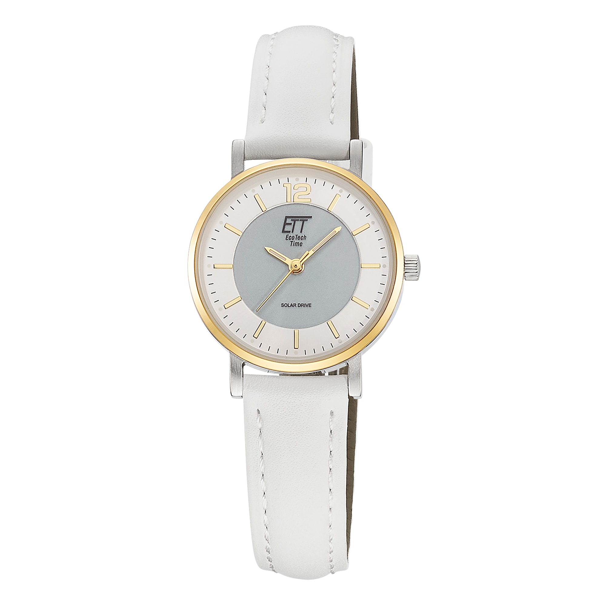 ETT Damen Solaruhr, weiß, Armbanduhren, Armbanduhr, Damenuhr, Lederarmband, analog