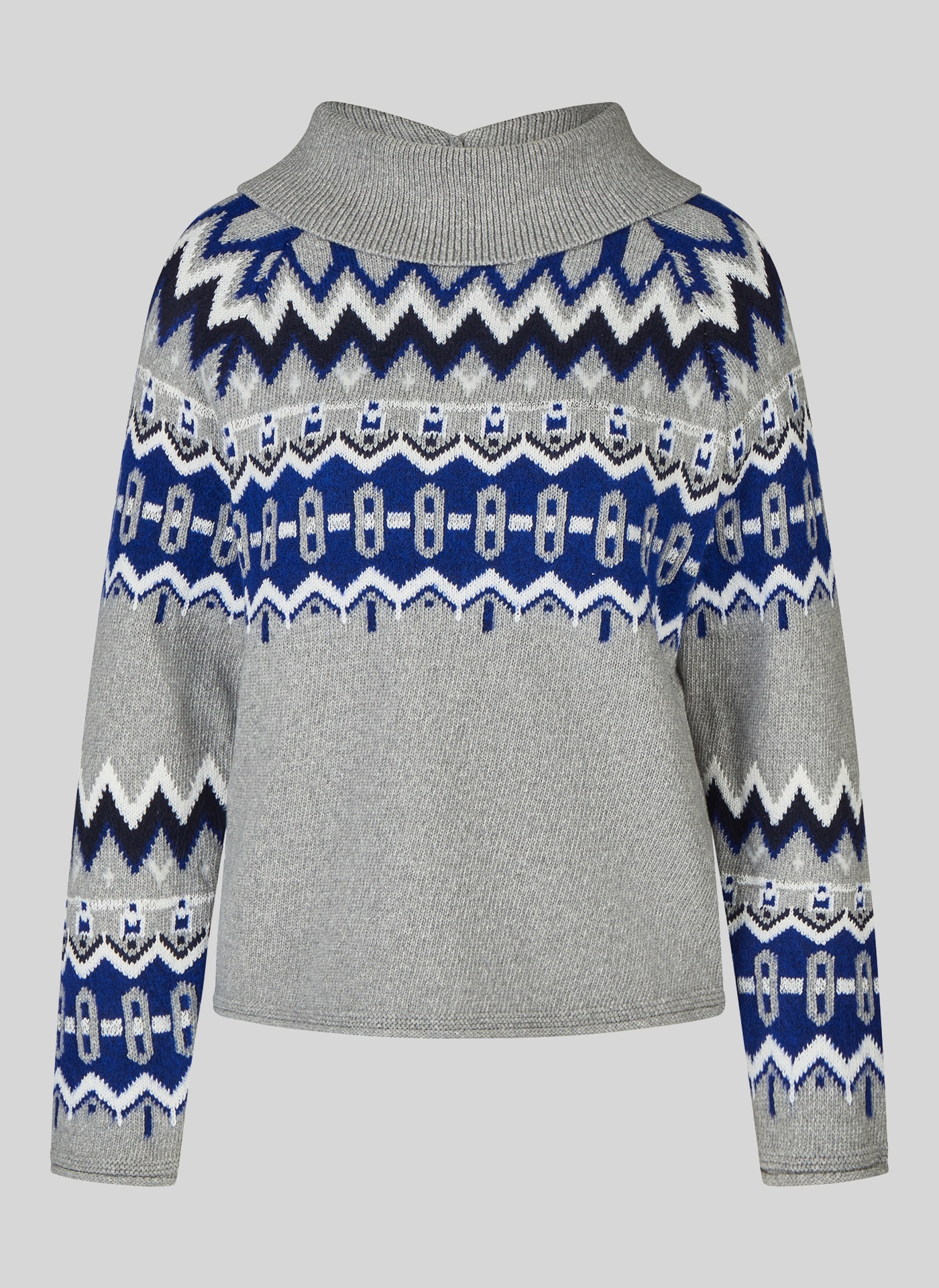 Rabe Strickpullover mit Norweger-Muster und Umlegekragen