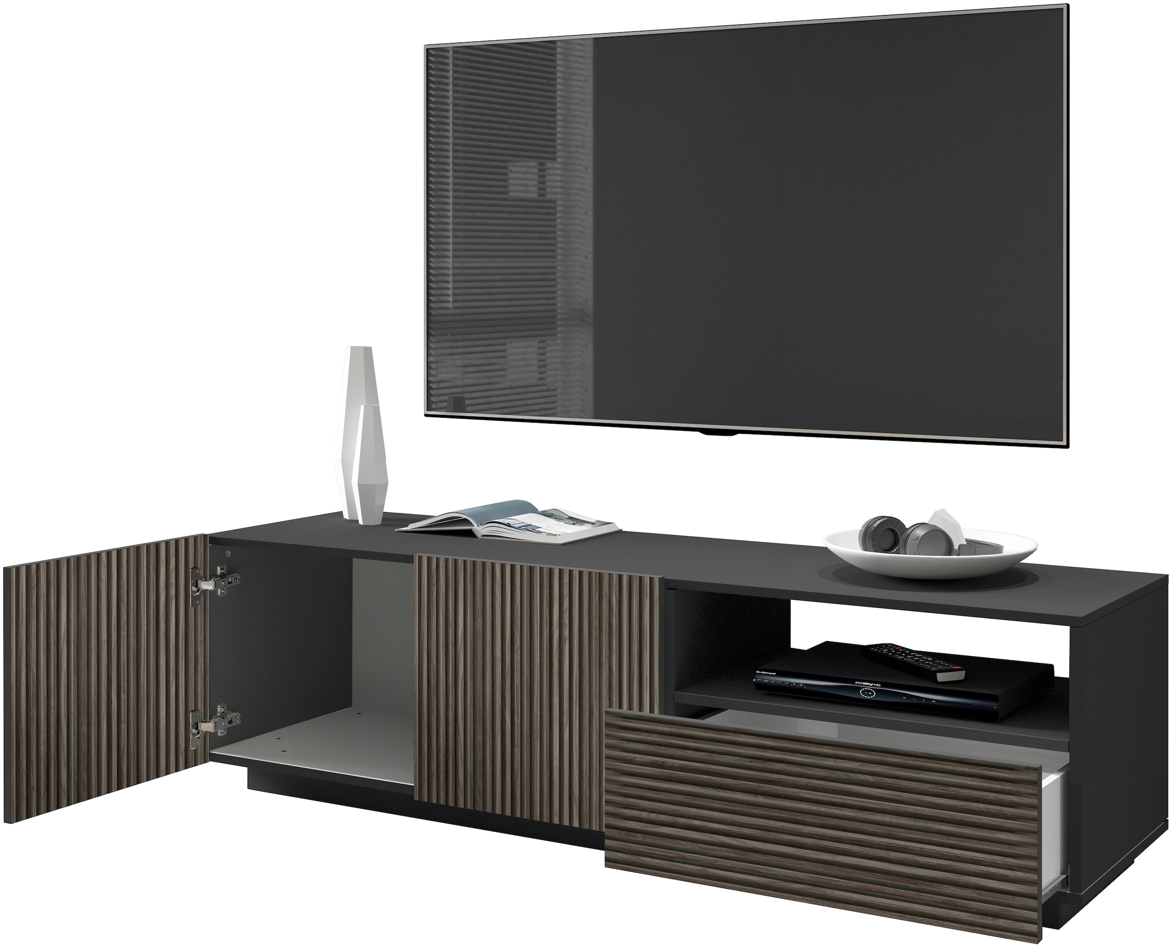 INOSIGN Lowboard »Vega,Lowboard,TV Board,TV Schrank,150 cm«, mit 2 Türen und 1 Schublade,Fronten mit Rillen-Optik