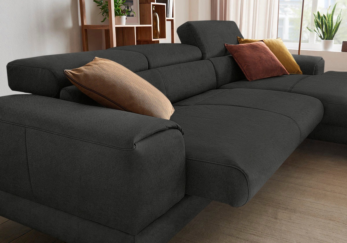 W.SCHILLIG Ecksofa »piedroo, Designsofa mit tollem Sitzkomfort, elegant und bequem, L-Form«, Kopfteilverstellung, wahlweise mit Sitztiefenverstellung, Breite 303cm