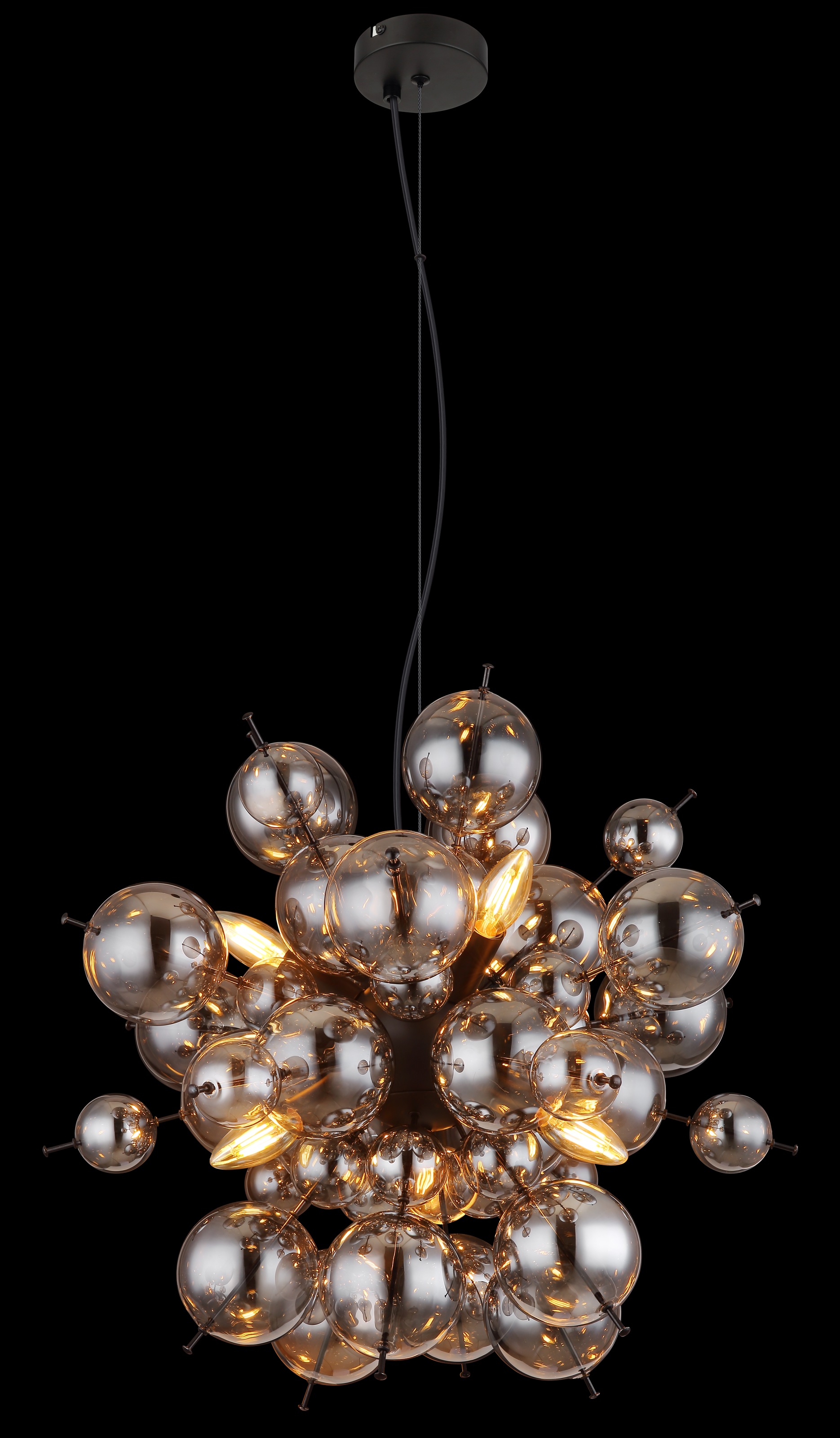 GLOBO LIGHTING Hängeleuchte "UDO", schwarz matt, 6, Ø 55cm H: 120cm, 1 Stk., Leuchten, Hängeleuchte Schwarz, Glaskugeln Rauch, höhenkürzbar, E14, Hängeleuchte 3