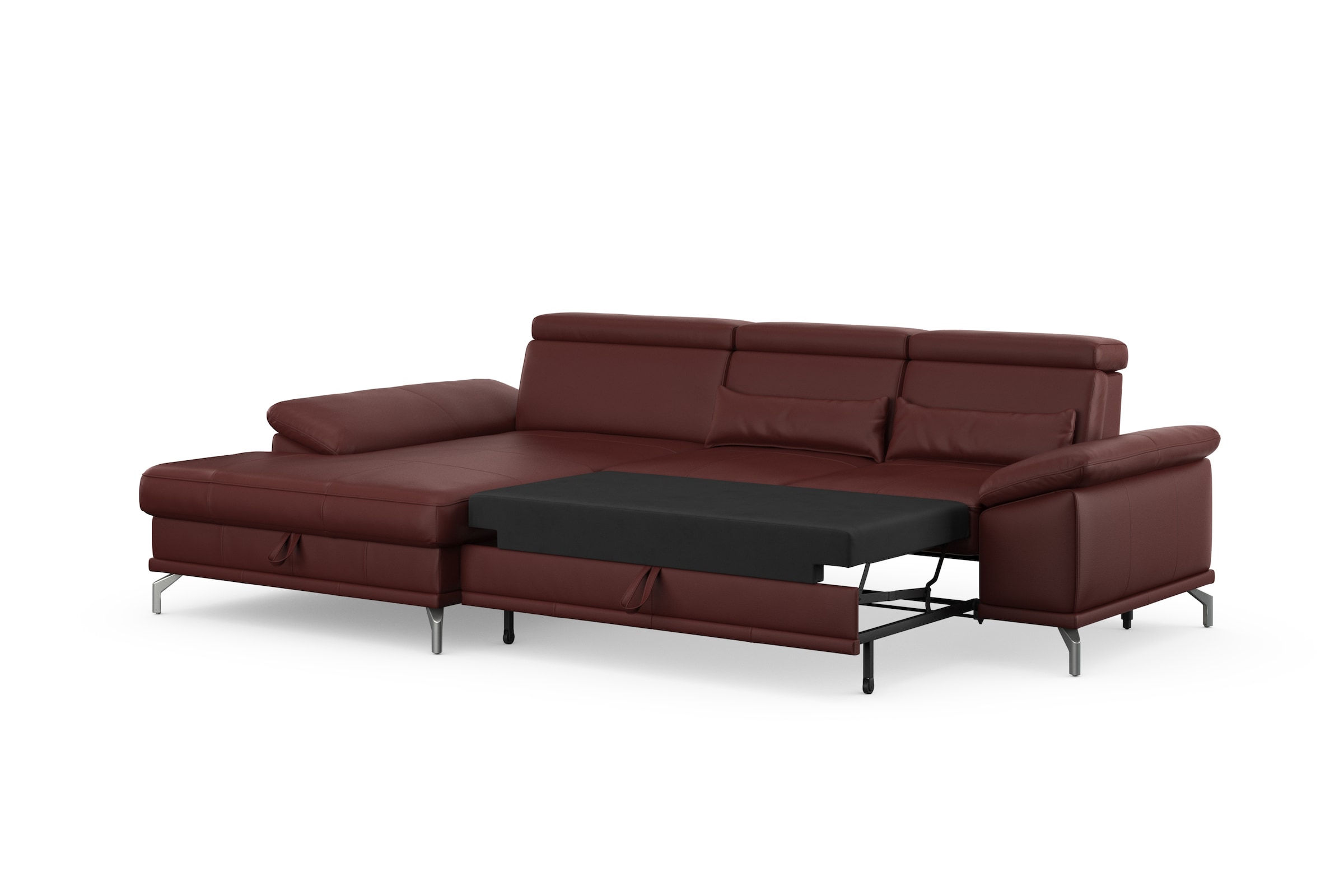 sit&more Ecksofa »Cabrio L-Form, mit Sitztiefenverstellung, Arm- und Kopfteilverstellung«, 2 Nierenkissen, Federkern, optional Bettfunktion und Stauraum