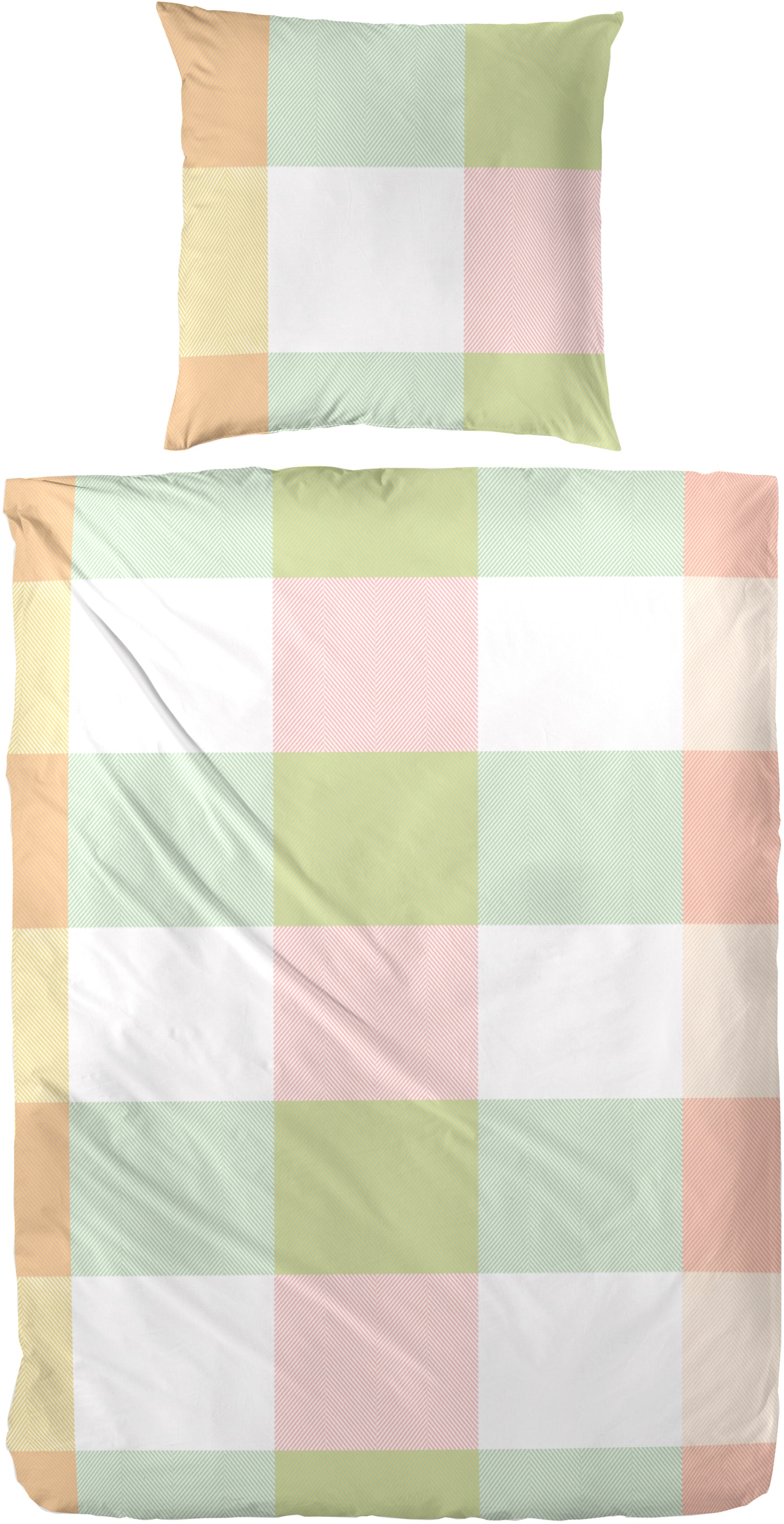 Bettwäsche PRIMERA, grün, Renforcé, Obermaterial: 100% Baumwolle, Bettwäsche, "Primera Renforce-Bettwäsche Candy Blocks", mit einem bunten Karo-Muster