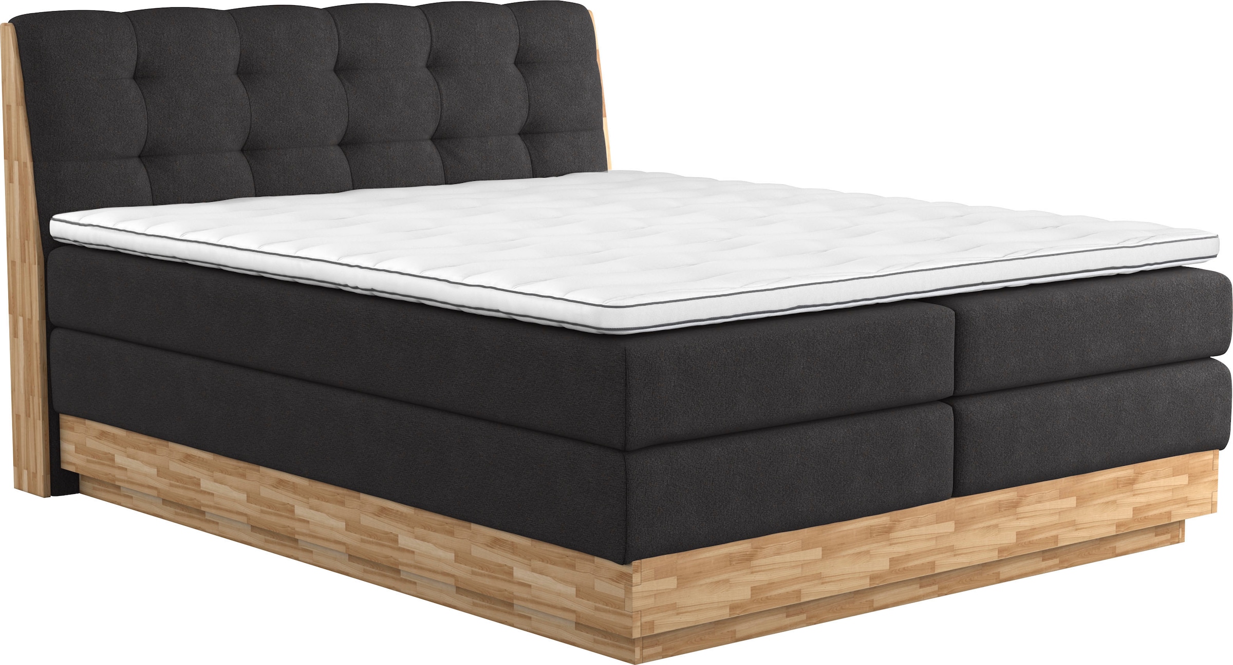 Boxspringbett HOME AFFAIRE "Naome", beige, B:201cm L:217cm, 100% Polyester, Komplettbetten, Boxspringbett, Boxspringbett, Inklusive Topper
