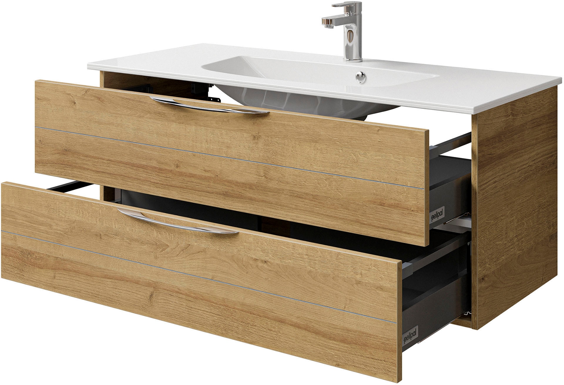 Saphir Waschtisch »Serie 6025 Mineralmarmor-Waschtisch mit Unterschrank, 117 cm breit«, Waschplatz mit 2 Schubladen, hängend, verschiedene Ausführungen