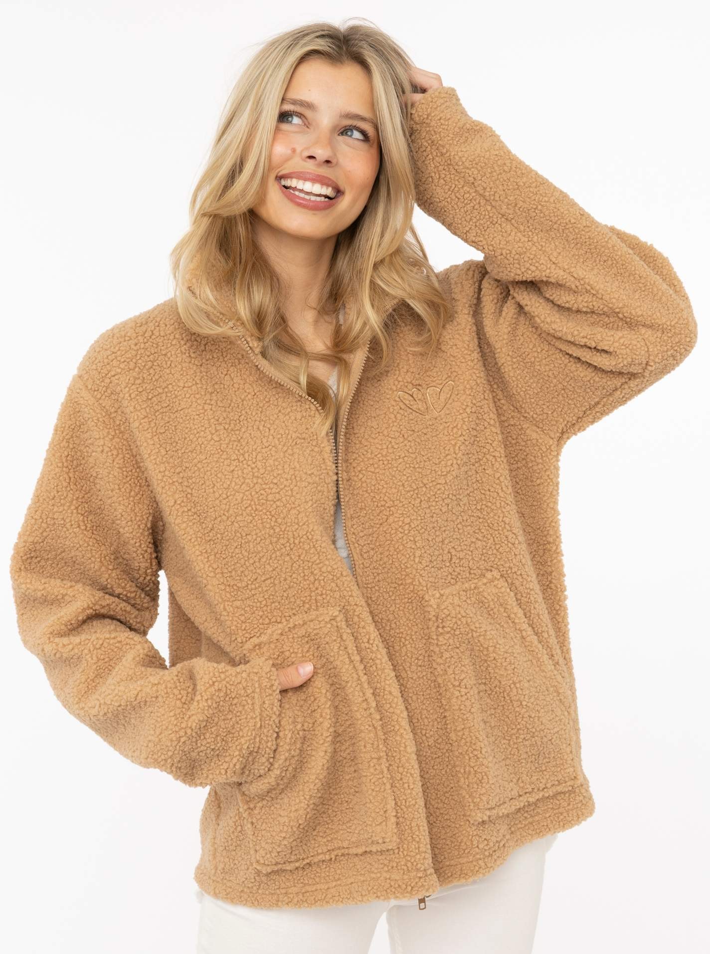 Zwillingsherz ""Zip Jacke Stick"" Stehkragen, aufgesetzte Taschen, Herzen hinten und vorne