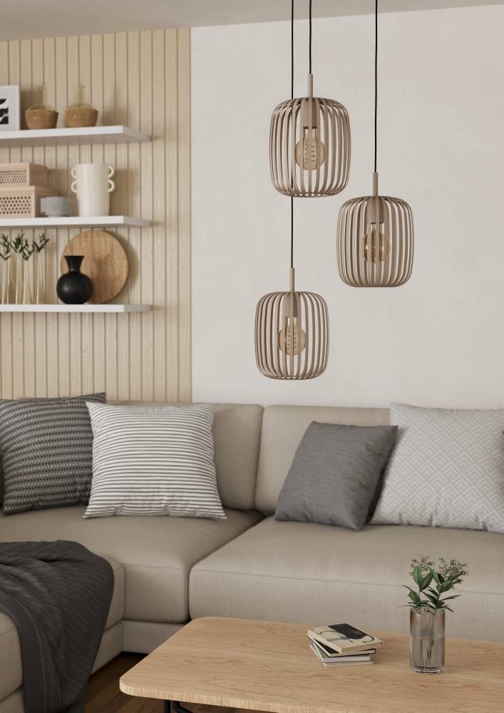 EGLO Hängeleuchte »ROMAZZINA Pendelleuchte, Esstischleuchte, sandfarben, Metall, E27« E27 1 Stk. Hängelampe, Wohnzimmer, modern, ballonförmiger Lampenschirm, 110x46cm