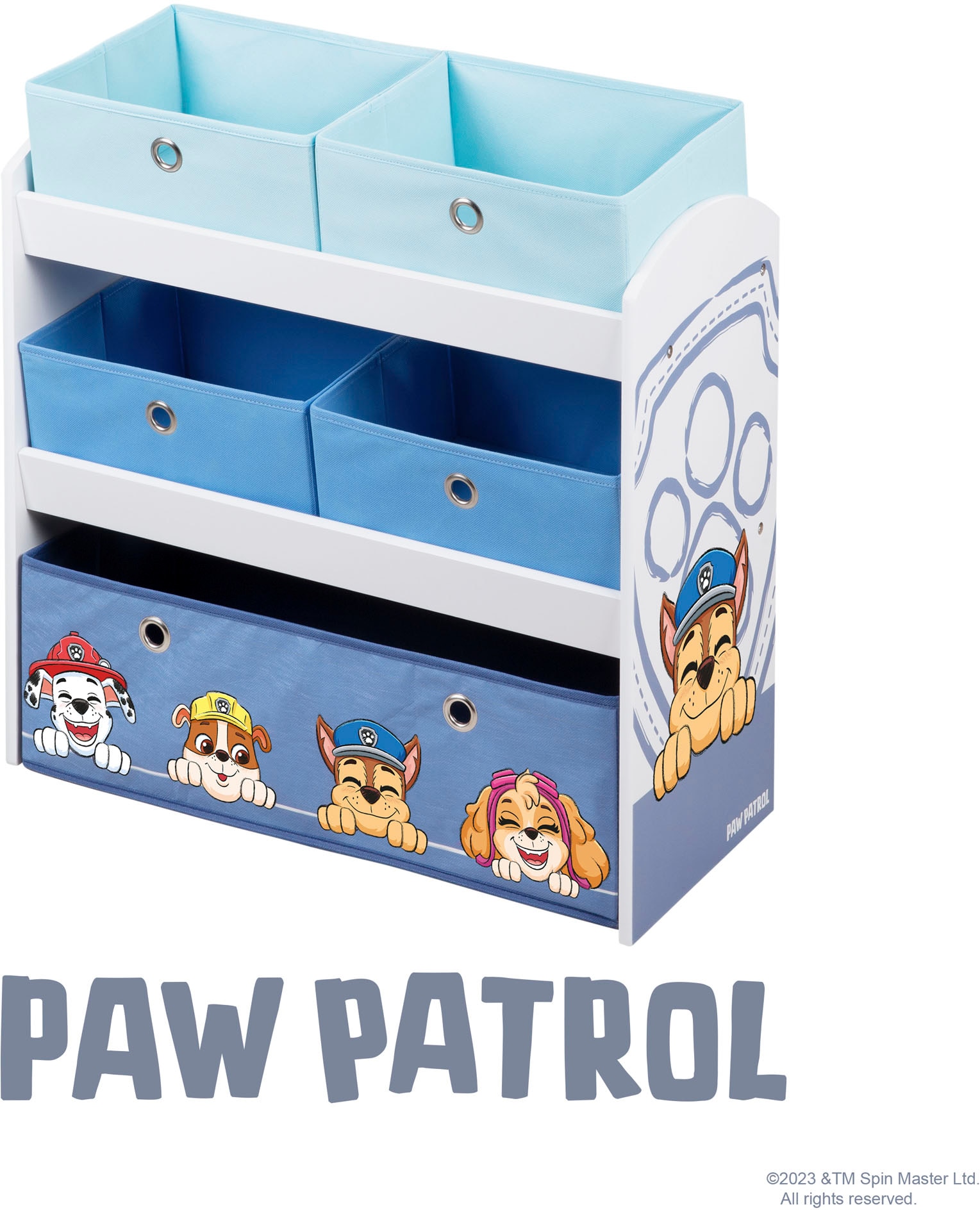 roba® Kinderregal »PAW Patrol, weiß«, inklusive 5 Stoffboxen in 2 Größen