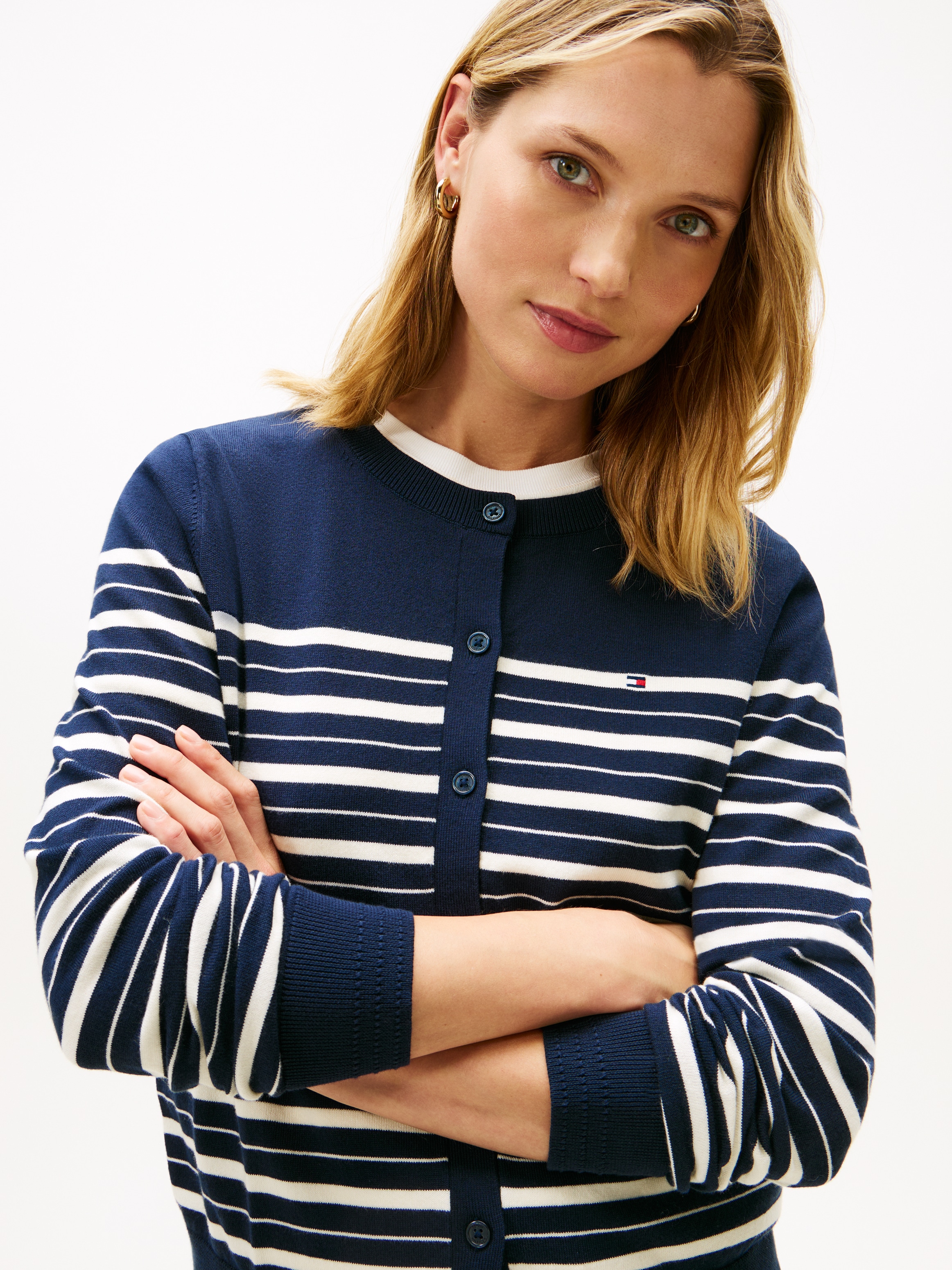 Tommy Hilfiger »CO JERSEY STITCH CARDIGAN« Baumwollmischung, regular fit, Rundhals, goldfarbene Knöpfe
