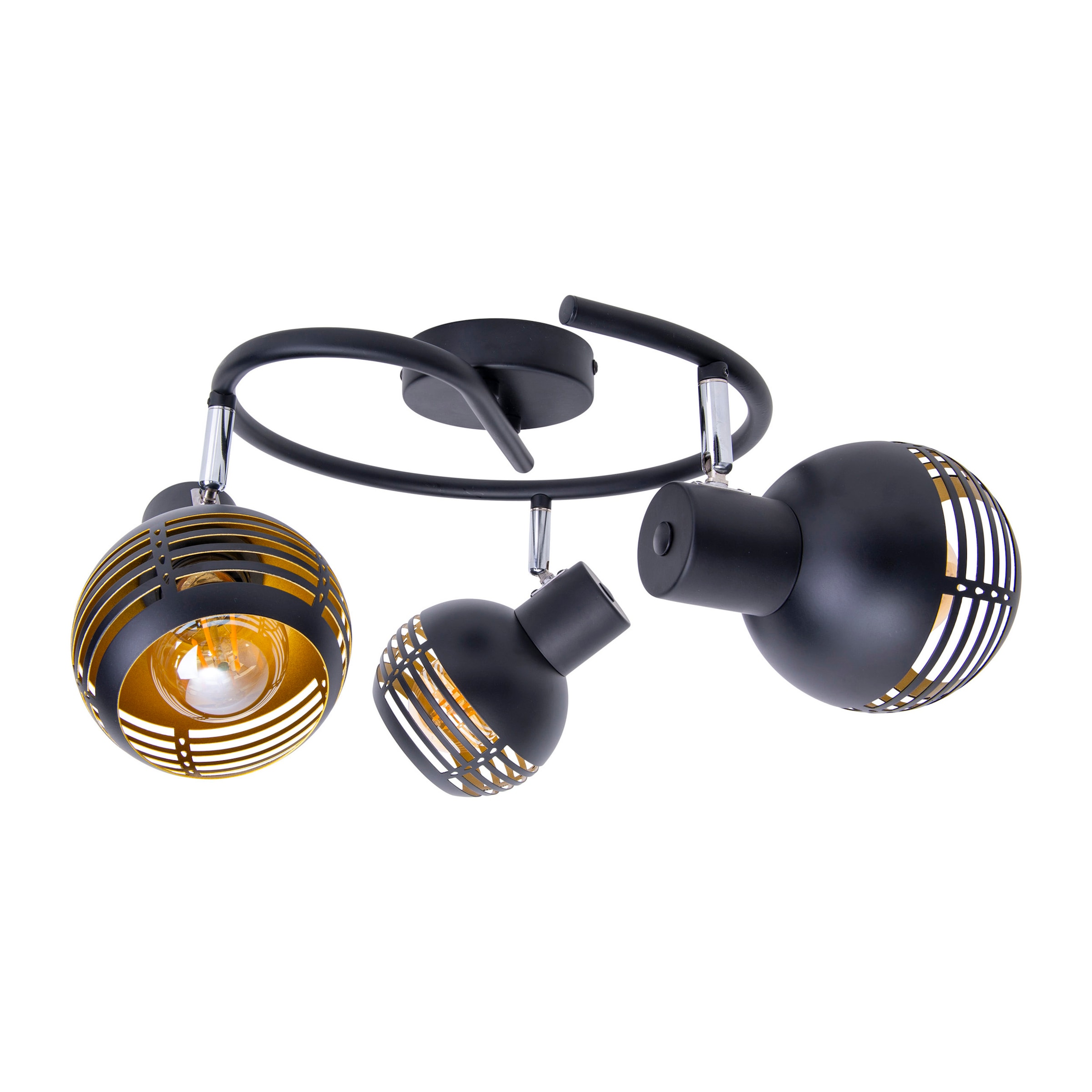 näve Deckenspots »Casco« E27 1 Stk. 3er Wand-/Deckenrondell schwarz, innen golden, exkl. 3x E27, D: 48cm