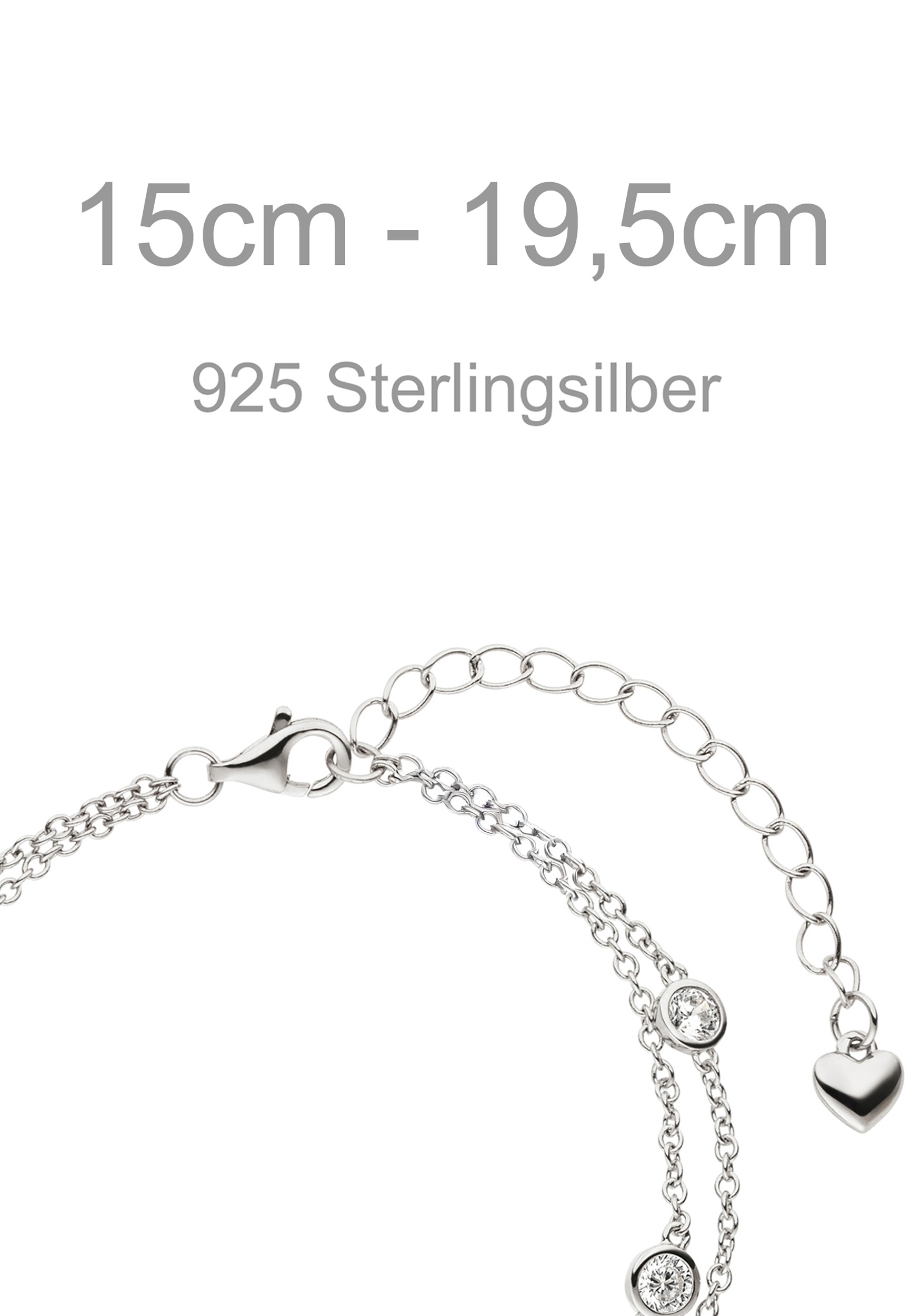 Silberarmband JOBO "Armband 2-reihig 15 cm bis 19,5 cm verstellbar", silber 925, weiß, Armbänder, Damen, 19,5cm, Silber 925 (Sterlingsilber), Silberarmband, 925 Silber mit 7 Zirkonia 2