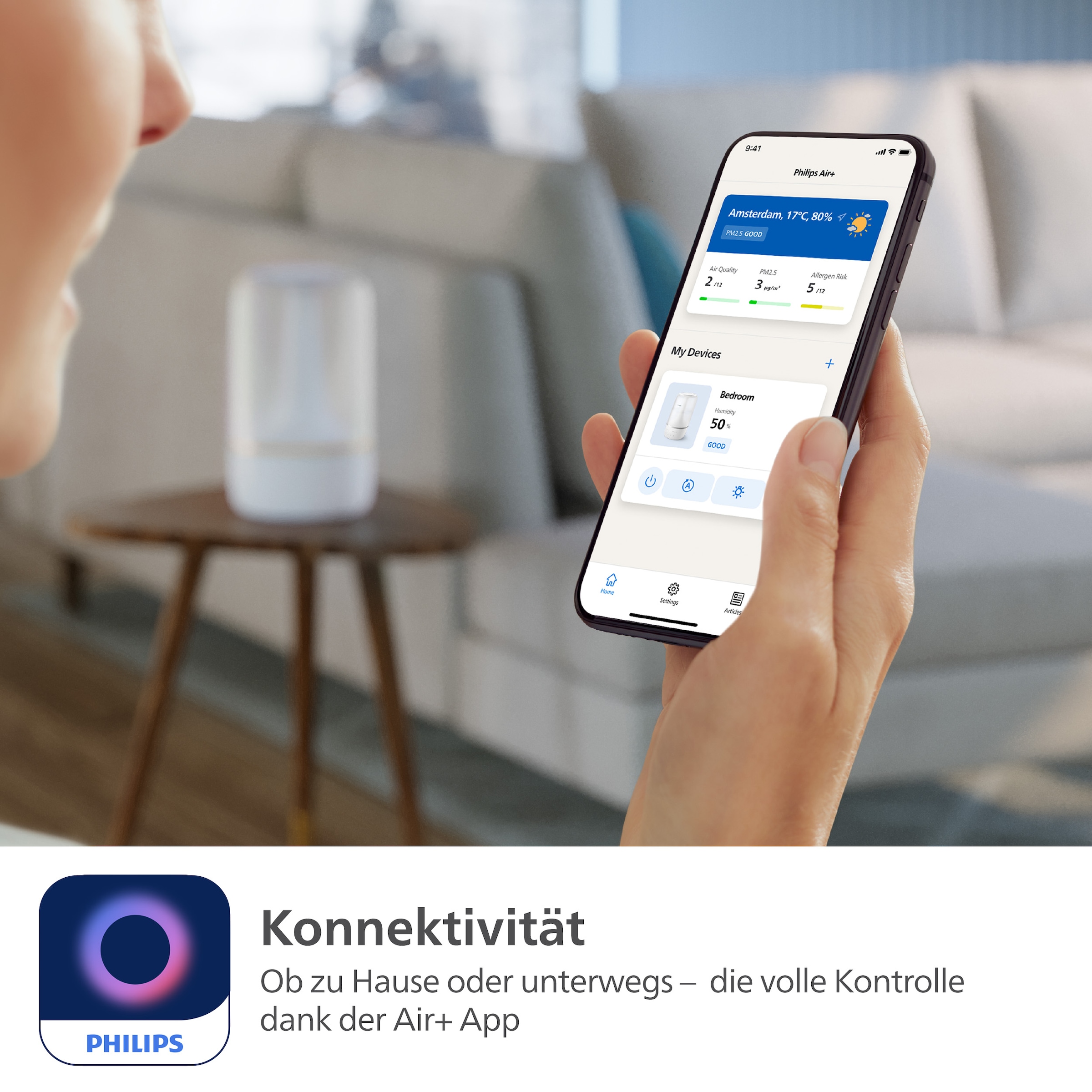 Philips Luftbefeuchter »HU1510 1000 Series, ultraschall«, 3 l Wassertank, für 41 m² Räume, mit Aroma-Diffusor, Stimmungslicht, App verbunden